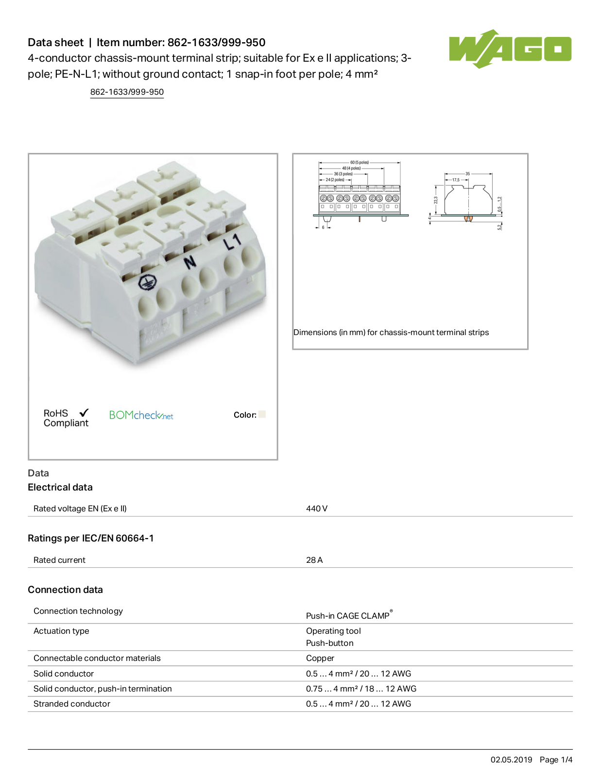 Wago 862-1633/999-950 Data Sheet