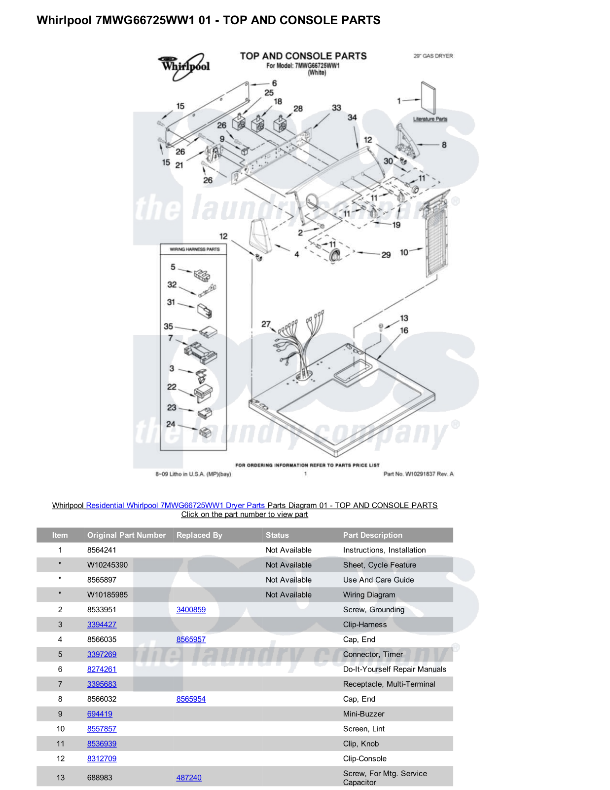 Whirlpool 7MWG66725WW1 Parts Diagram