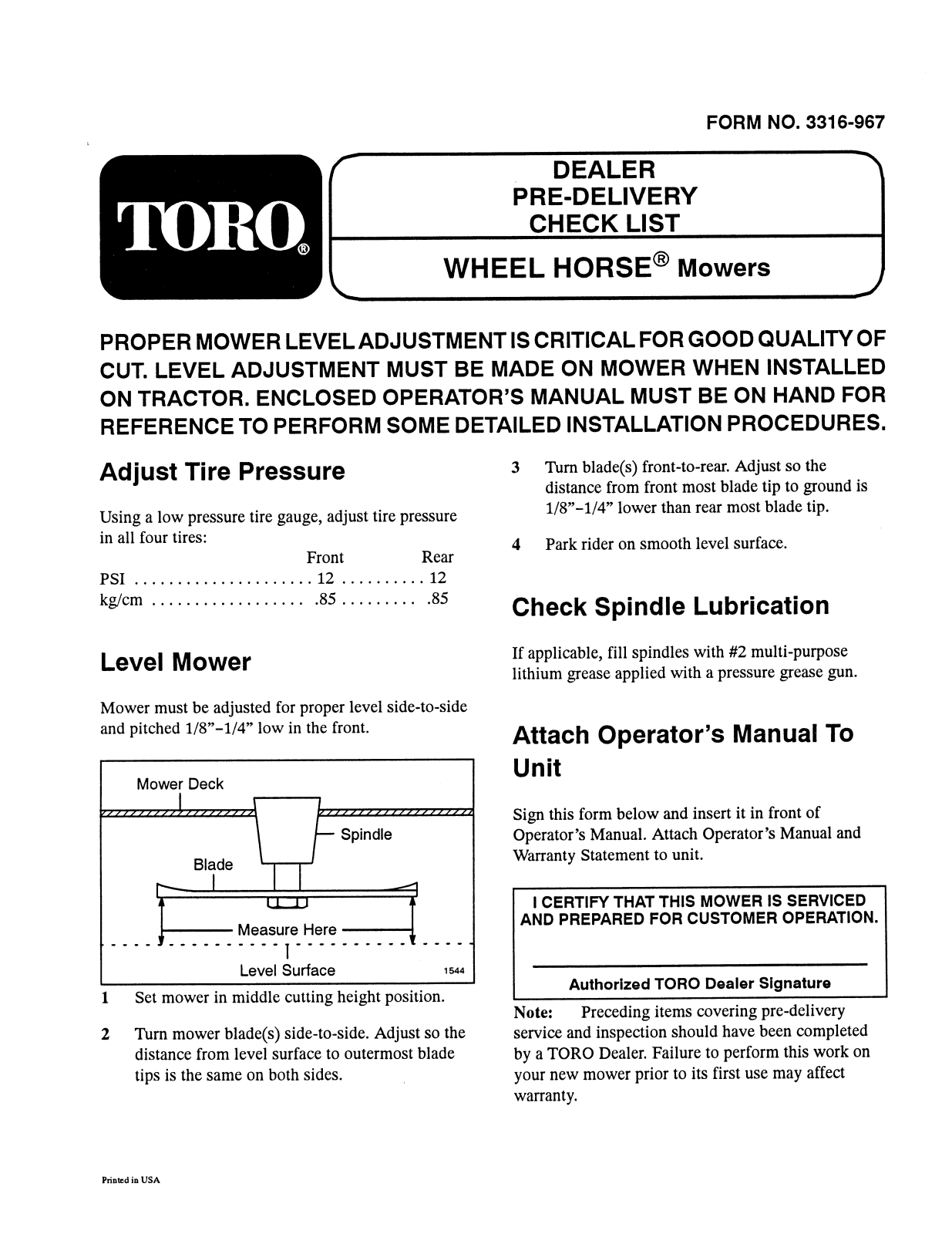 Toro 78215, 78300, 78305, 78315, 78345 Setup Instructions