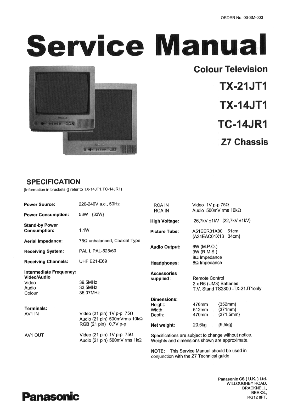 Panasonic TC-14JR1, TX-14JT1, TX-21JT1 Schematic