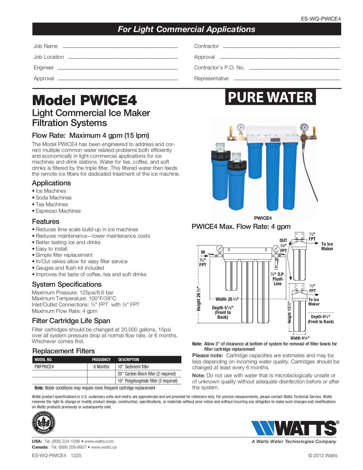 Watts PWICE4 User Manual