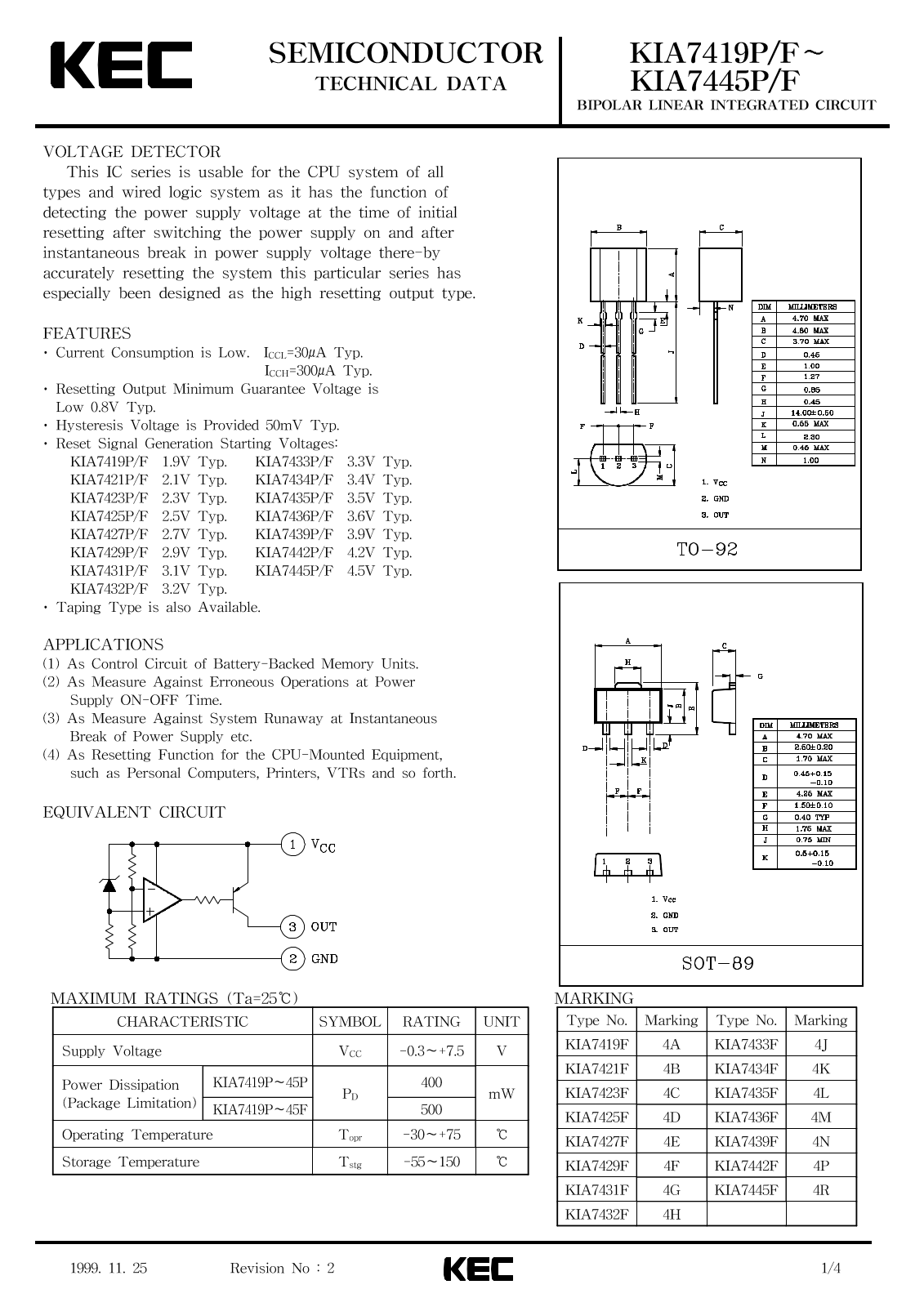 KEC KIA7445P, KIA7445F, KIA7442P, KIA7439F, KIA7436P Datasheet