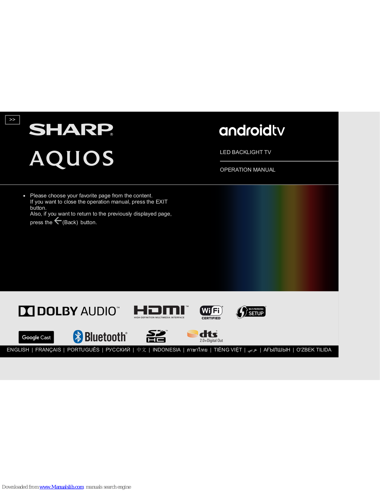 Sharp AQUOS LE580X Series, AQUOS UE630X Series, AQUOS XU Series LC-80XU930X, AQUOS XU Series LC-70XU830X Operation Manual