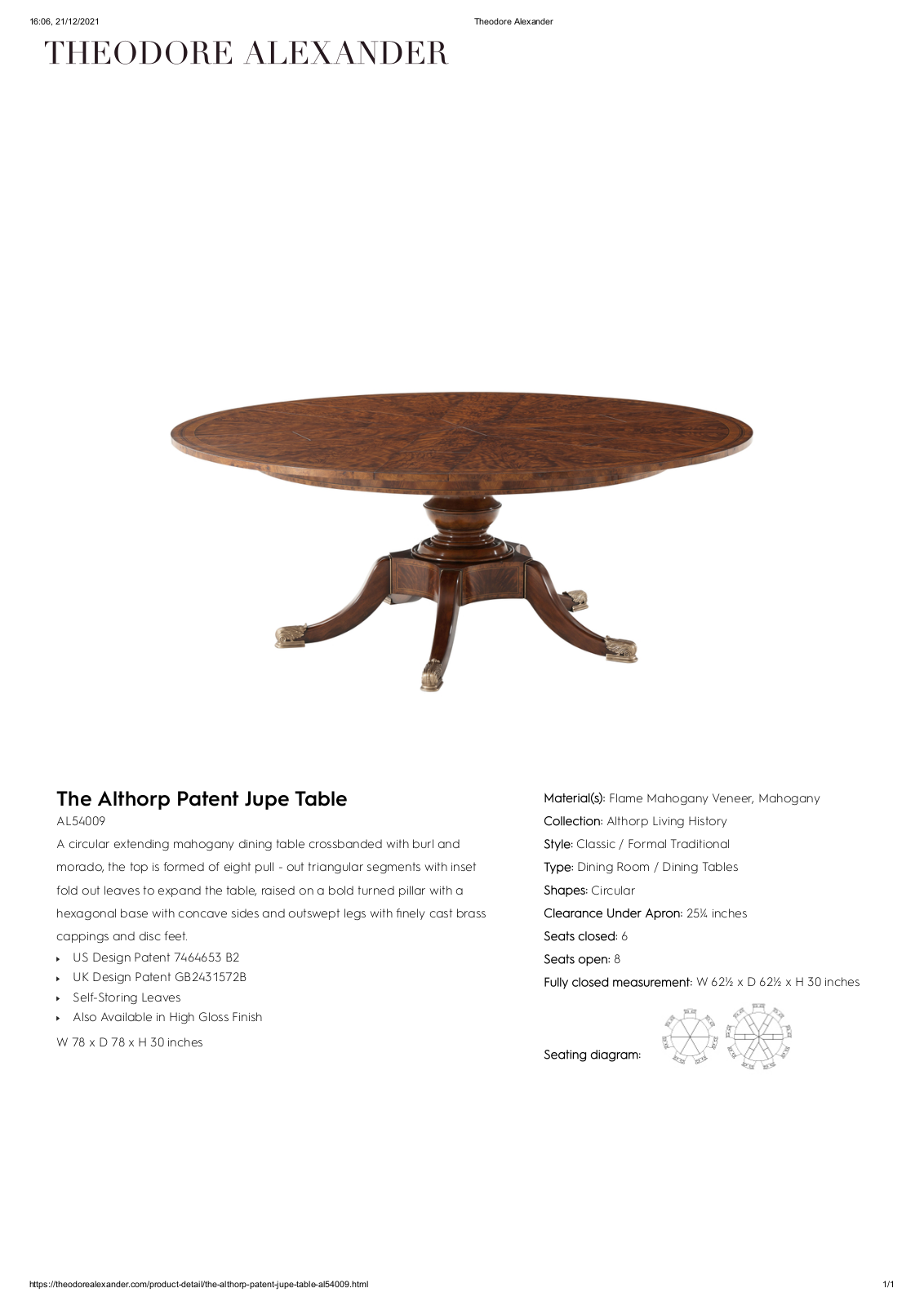 Theodore Alexander FPLJ1506 Specifications - ManualMachine.com