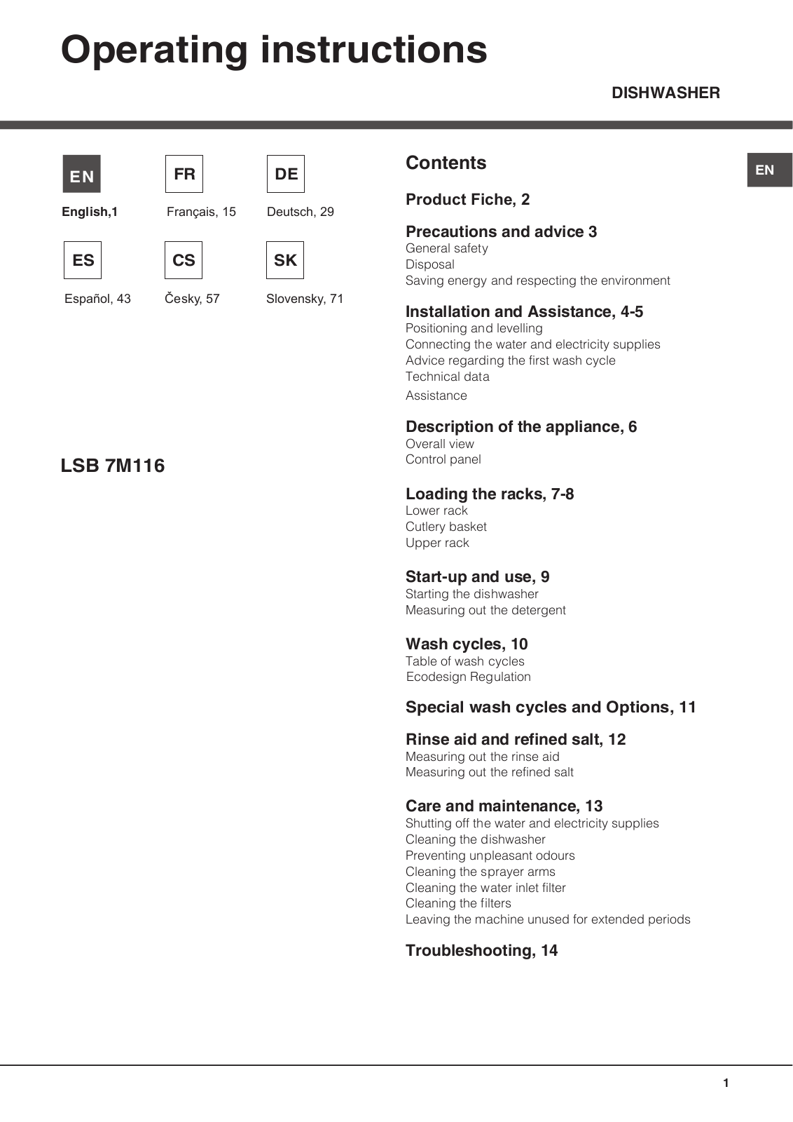 HOTPOINT LSB7M116X EU User Manual