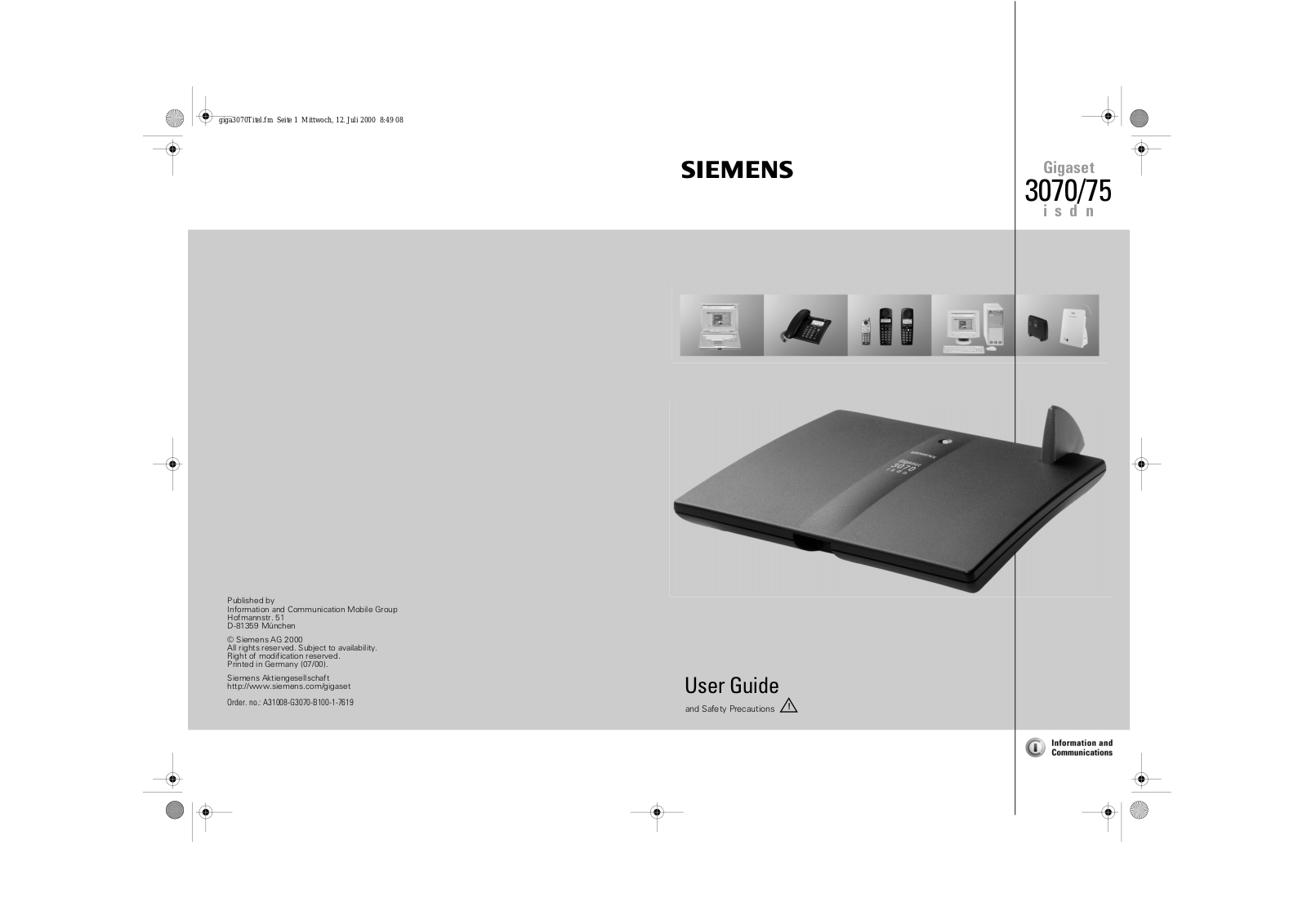 Siemens gigaset 3070 isdn, gigaset 3075 isdn User Manual