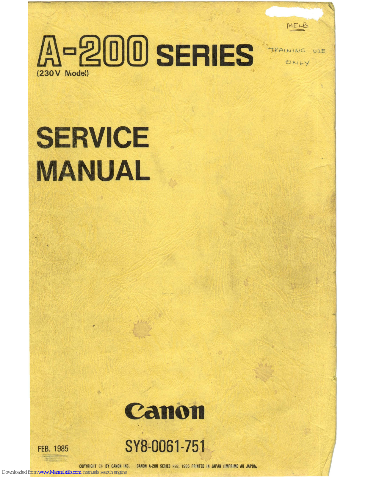 Canon A-200 series Service Manual