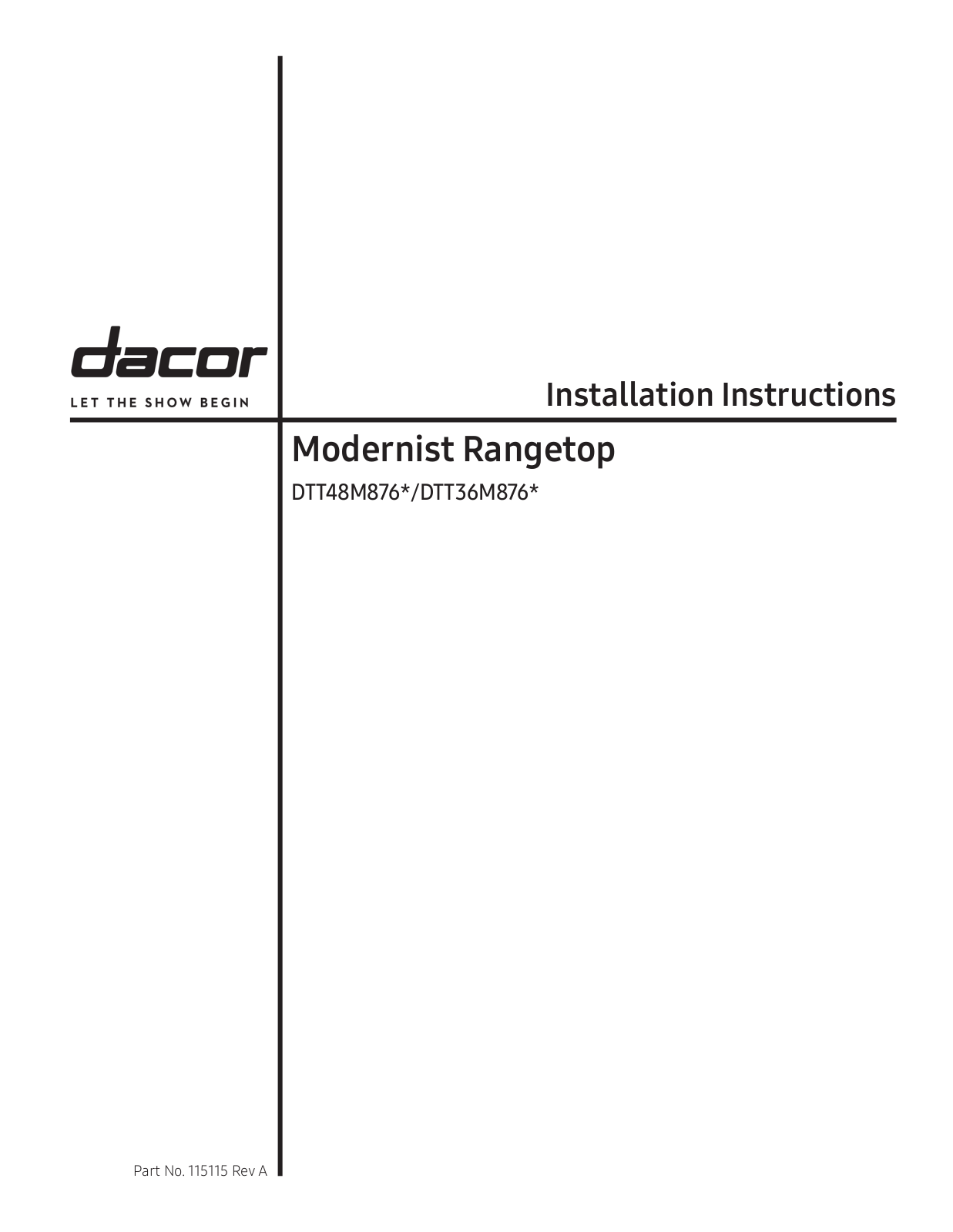 Dacor DTT36M876PM, DTT36M876PS, DTT36M876LS, DTT48M876AS, DTT36M876AS Installation manual