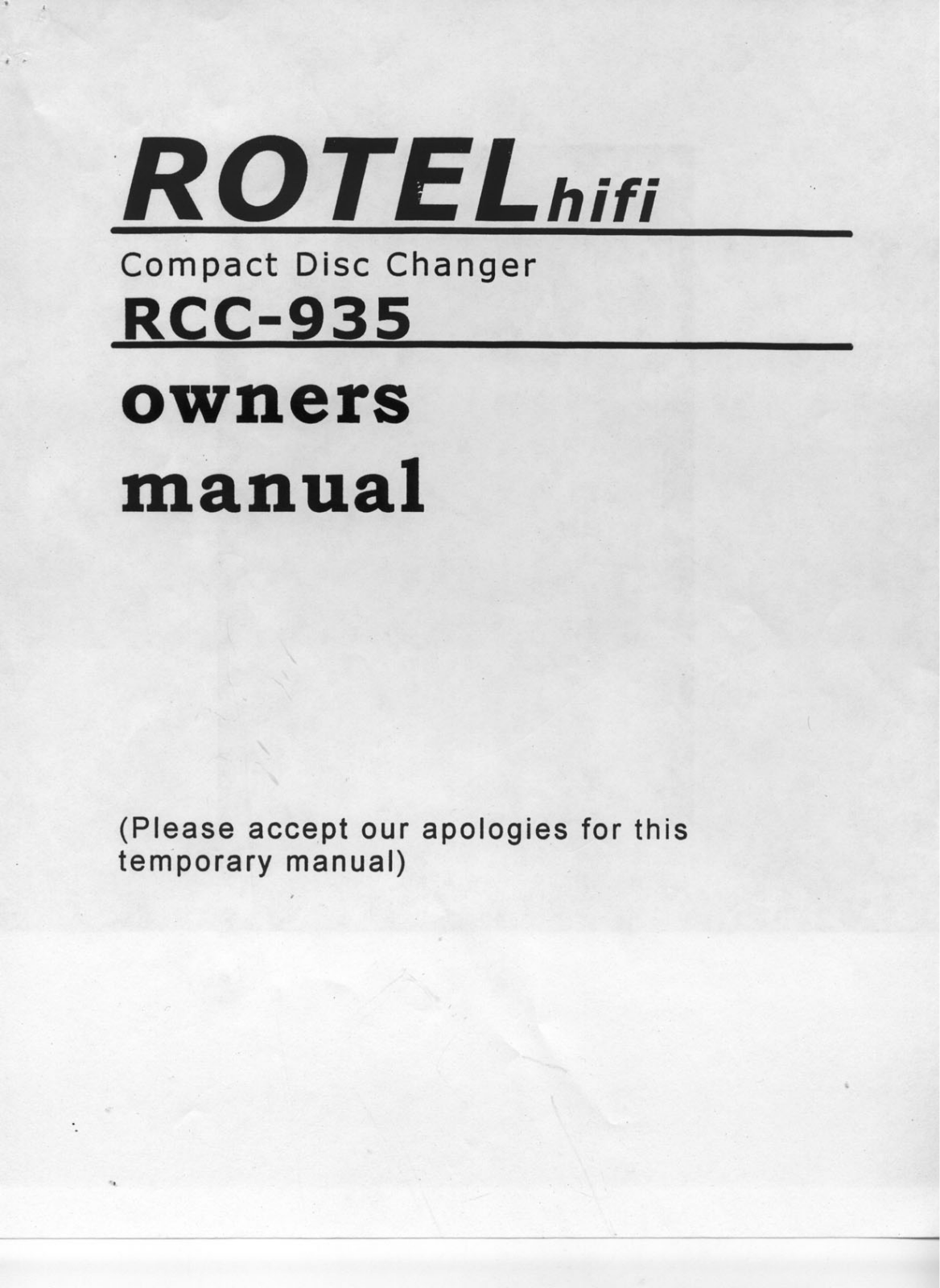 Rotel RCC-935 User Manual