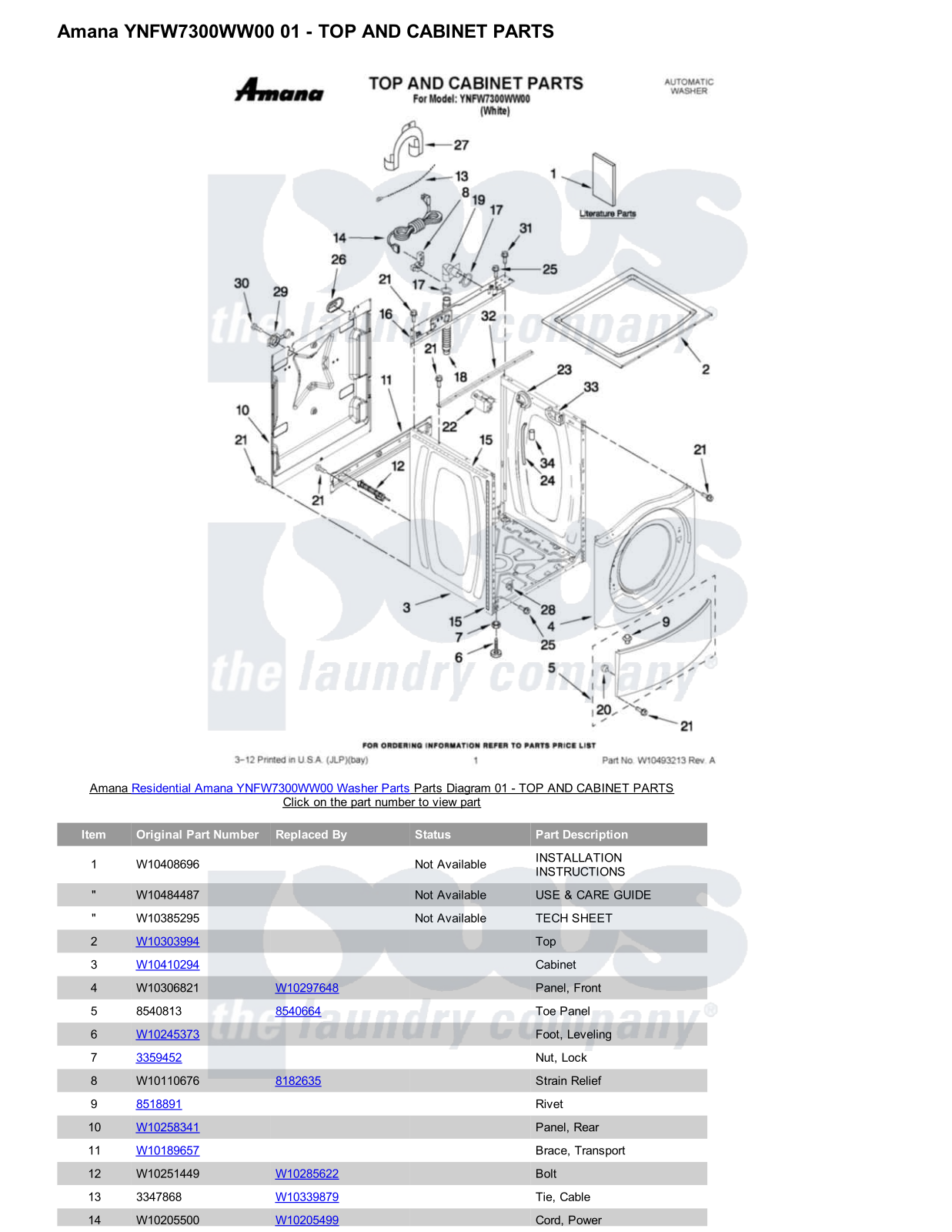 Amana YNFW7300WW00 Parts Diagram