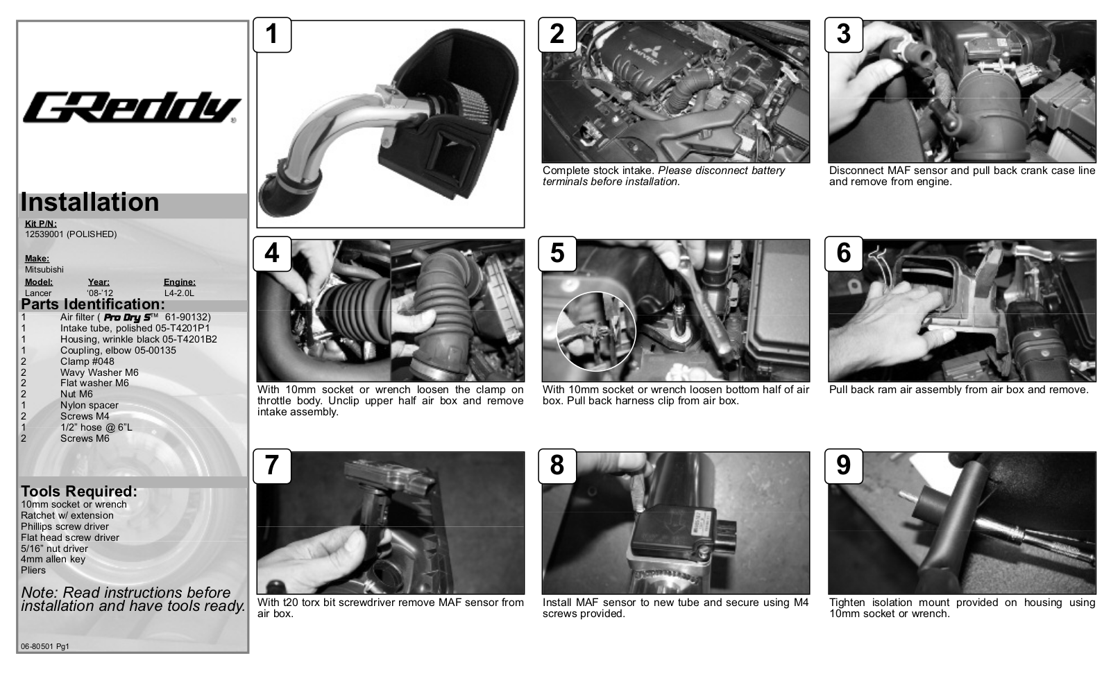 GReddy AIR INTAKE SYSTEMS  Mitsubishi Lancer 2008-12 User Manual