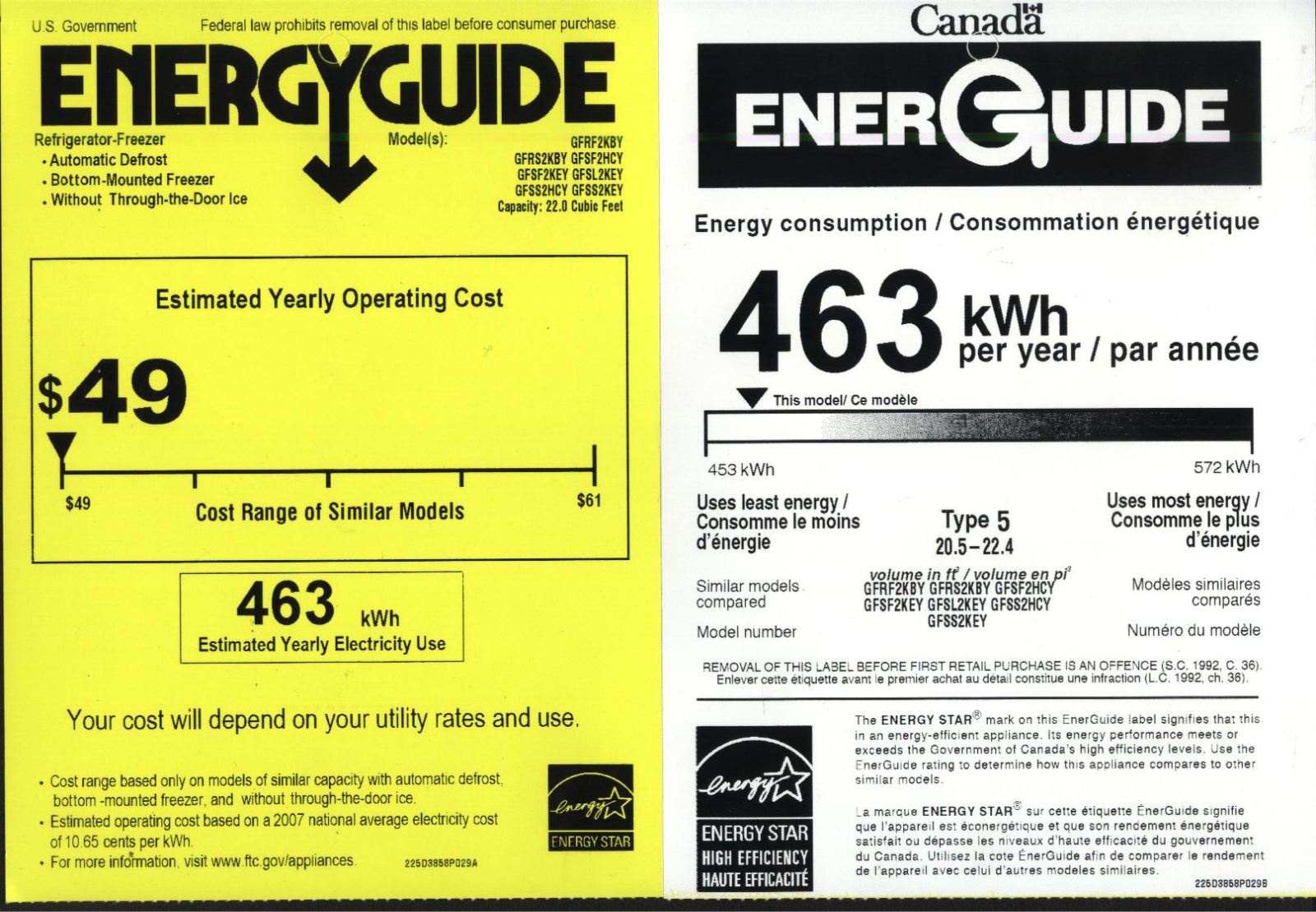 General Electric GFSF2HCYBB User Manual