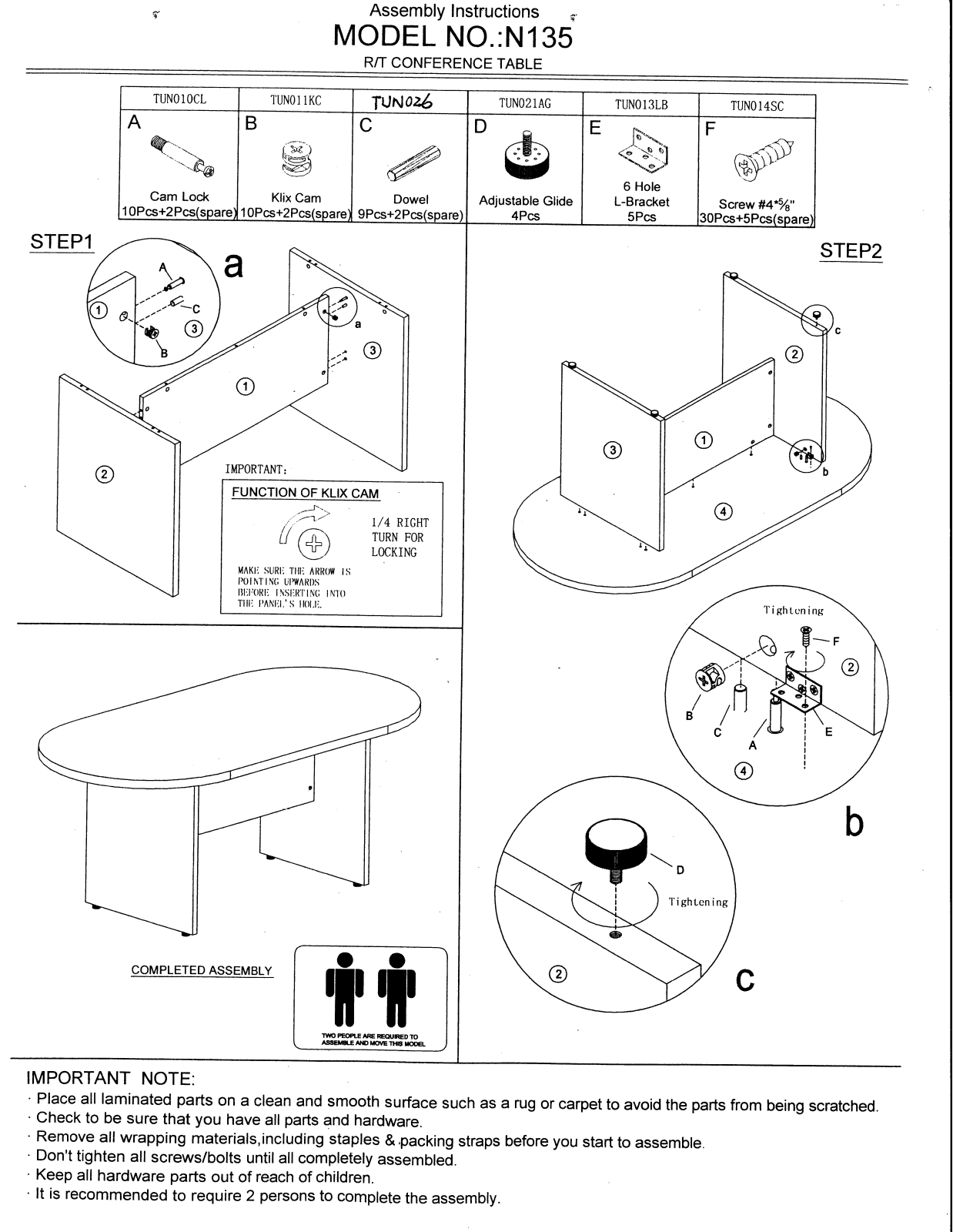 Boss N136DW, N135DW Assembly Guide