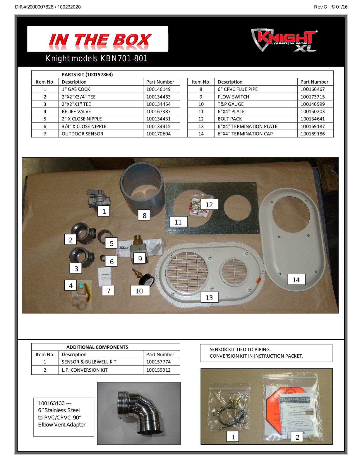 Lochinvar KBN701 Parts List