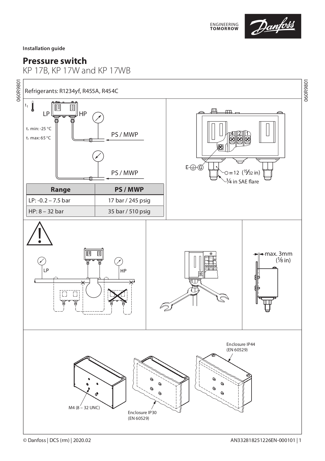 Danfoss KP 17B, KP 17W, KP 17WB Installation guide