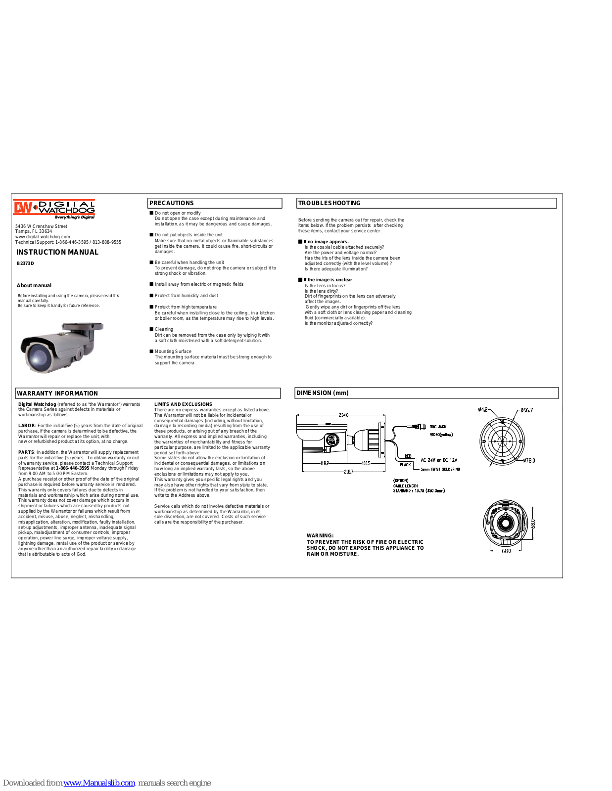 Digital Watchdog B2373D Instruction Manual