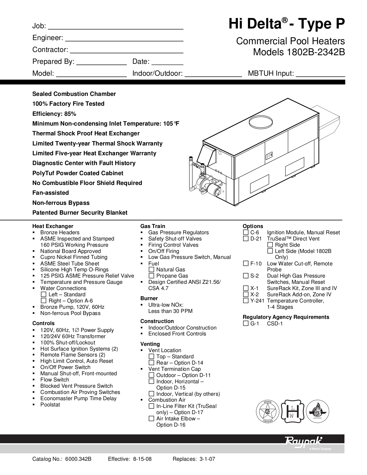 Raypak 1802B-2342B User Manual