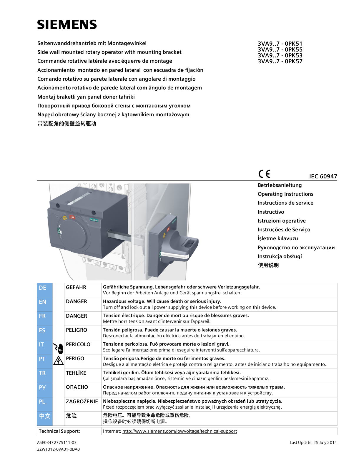 Siemens 3VA9157-0PK57, 3VA9157-0PK55, 3VA9157-0PK53, 3VA9257-0PK51, 3VA9257-0PK55 Operating Instructions Manual