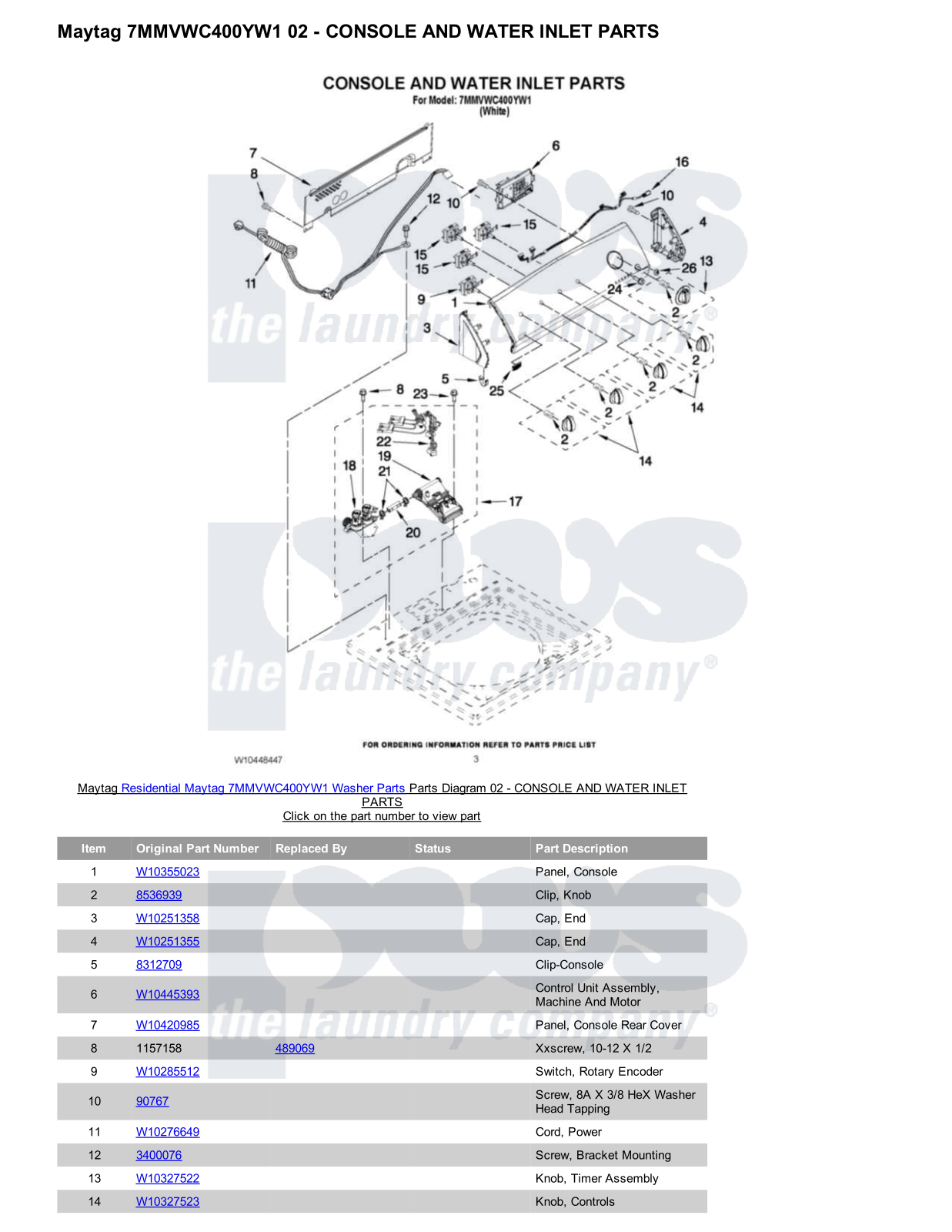 Maytag 7MMVWC400YW1 Parts Diagram