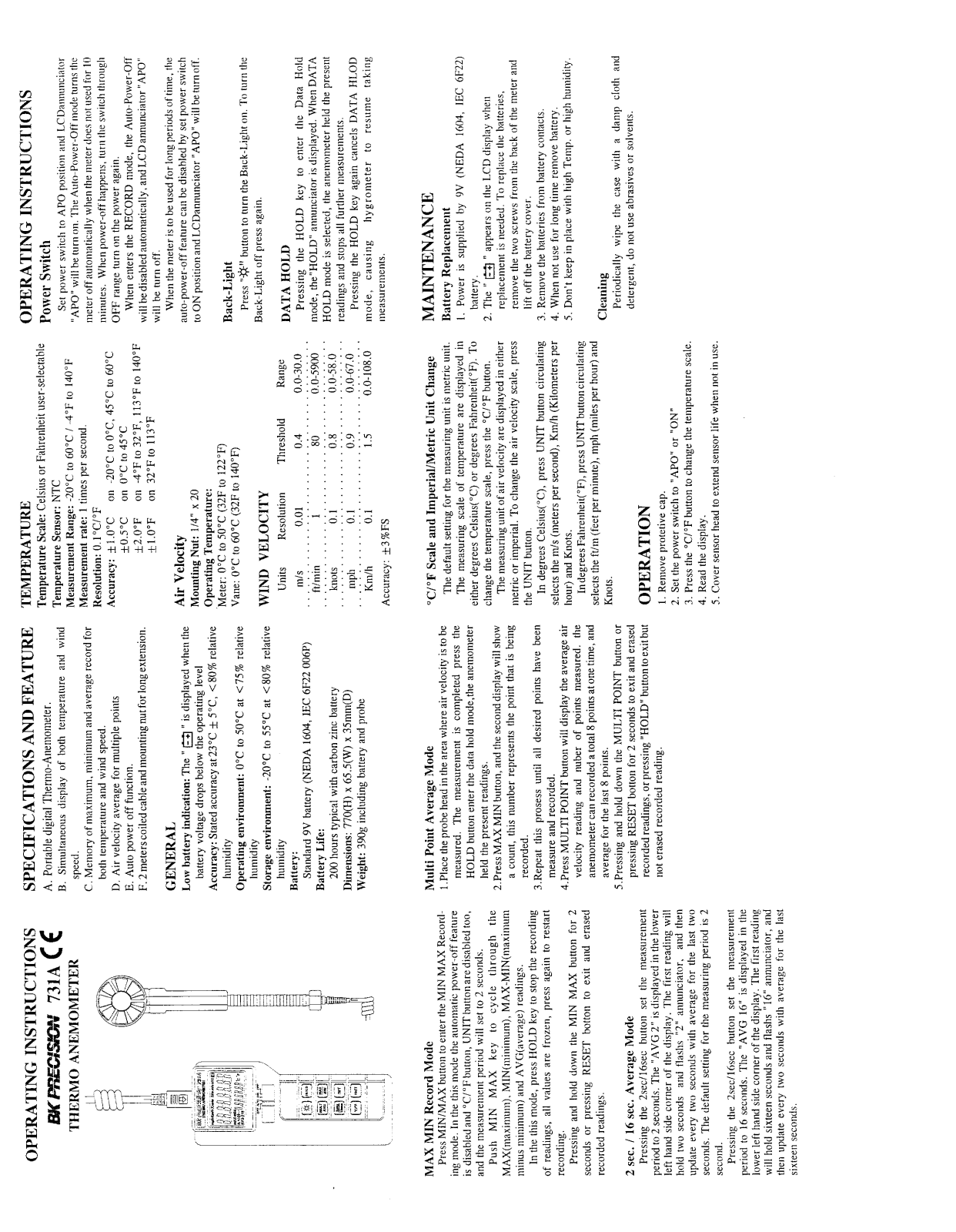 BK Precision 731A Datasheet