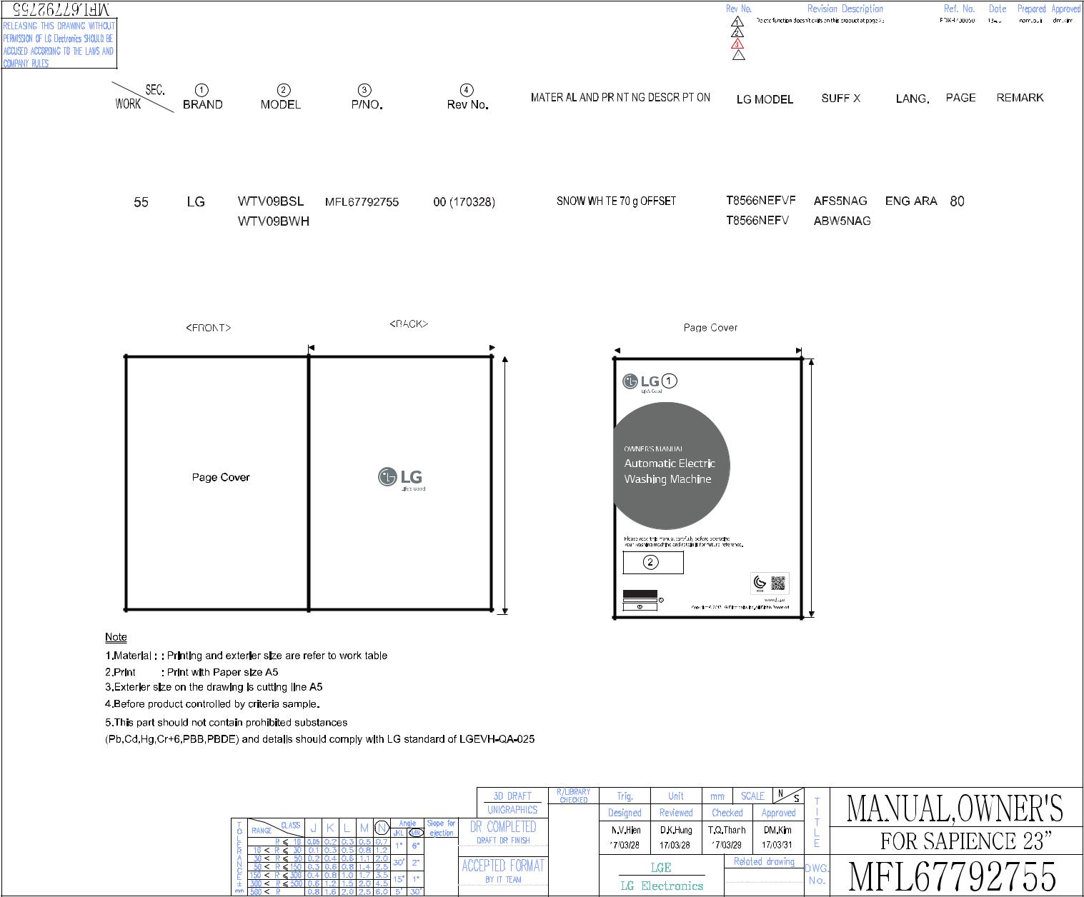 LG WTV09BWH Owner’s Manual