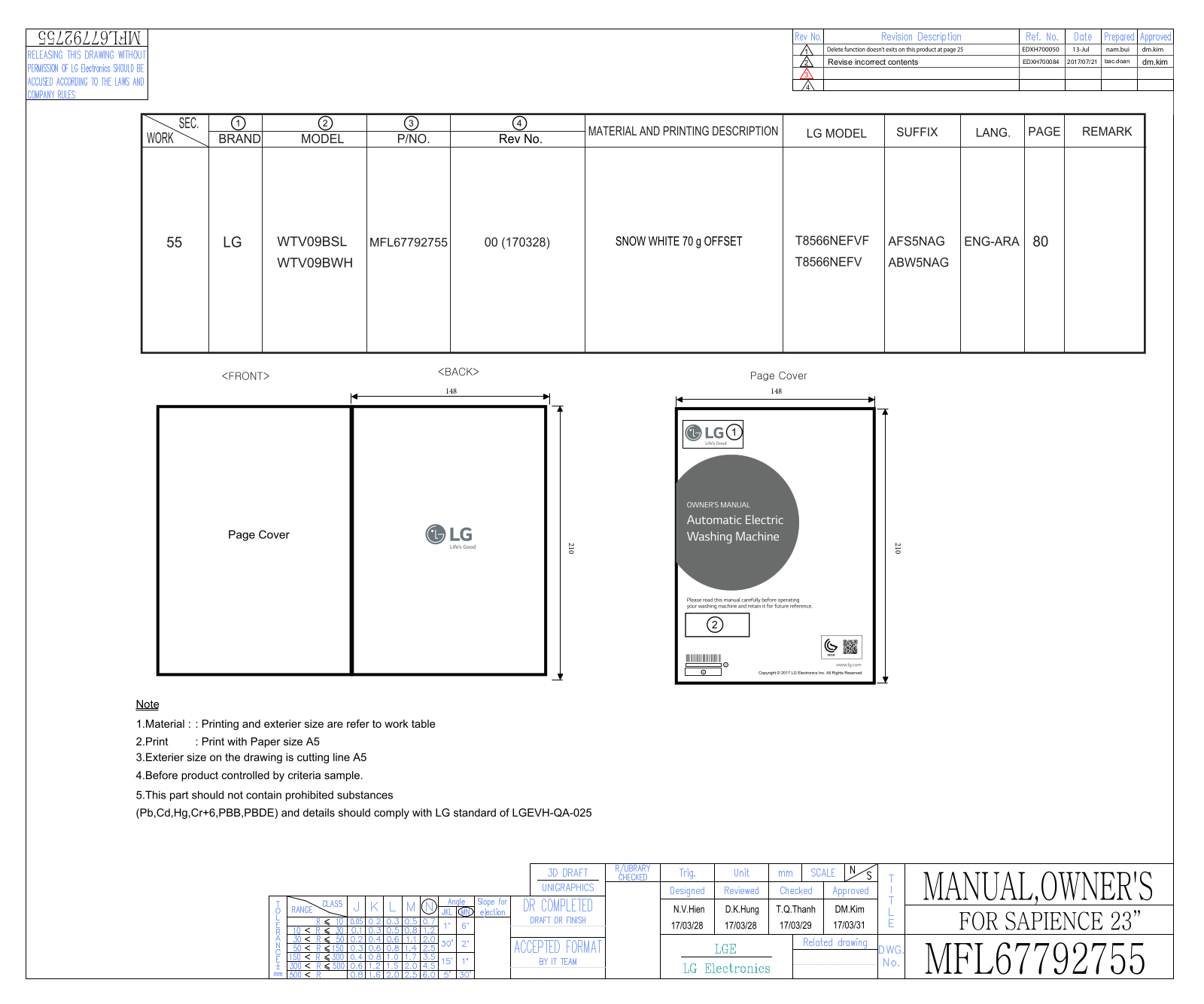 LG WTV09BWH Owner’s Manual