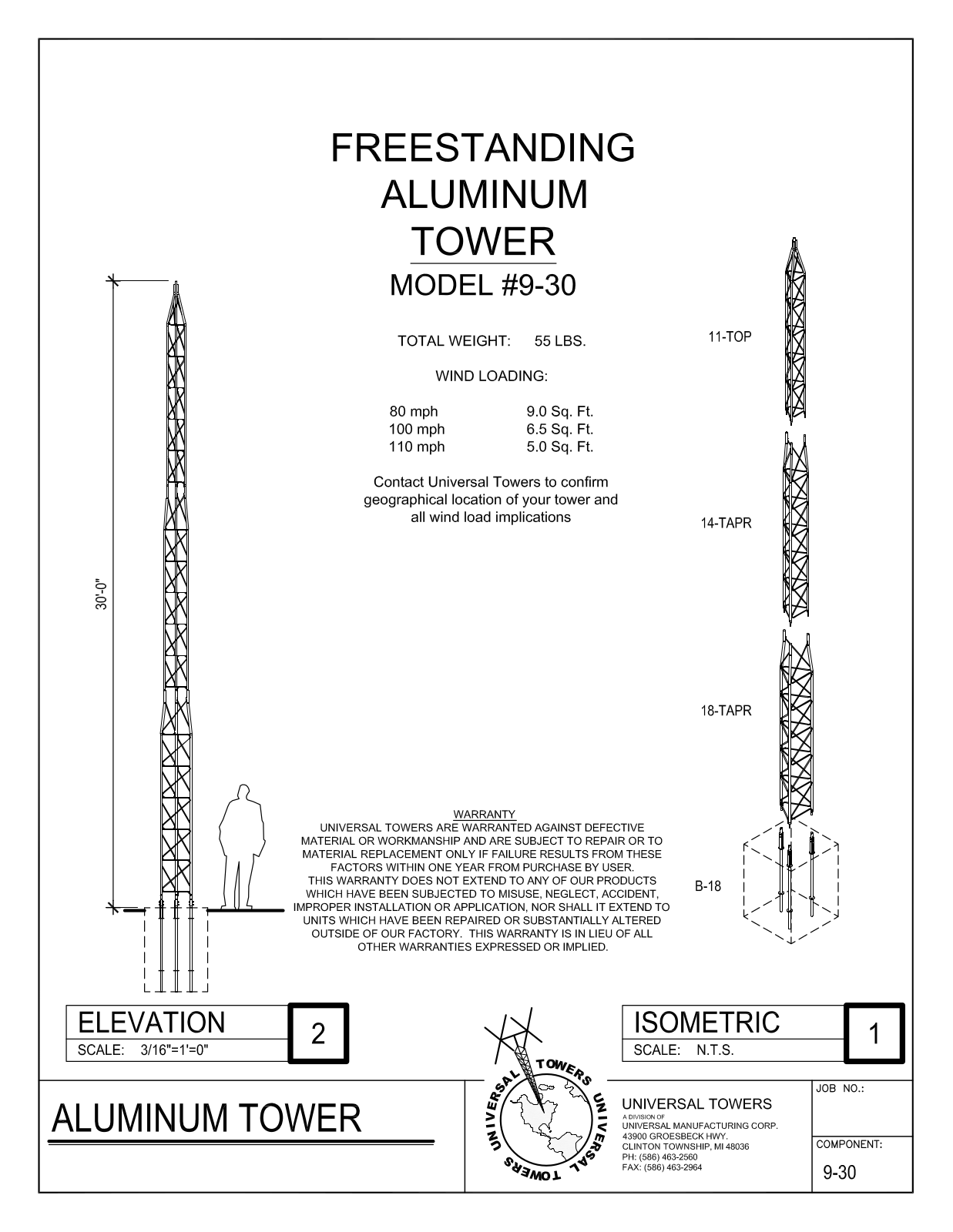 Universal Towers 9-30 Technical Drawing - ManualMachine.com