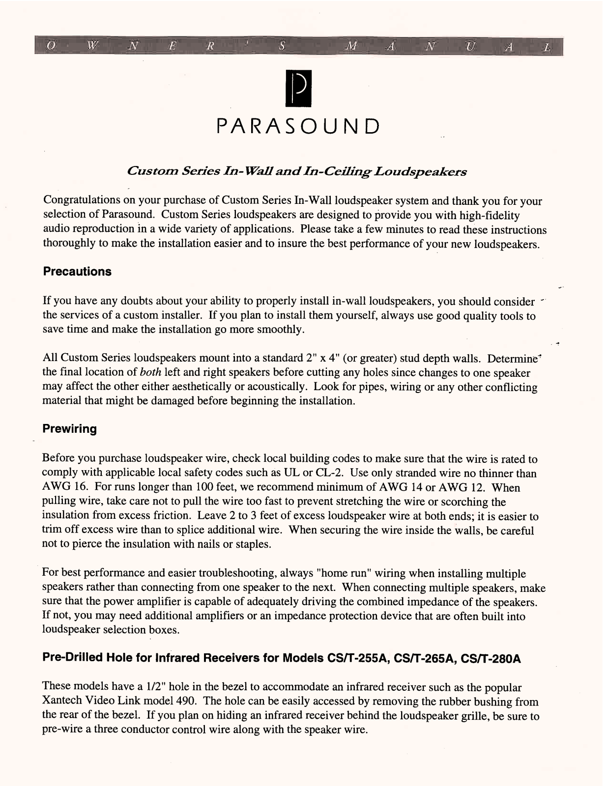 Parasound CS-T-265A User Manual