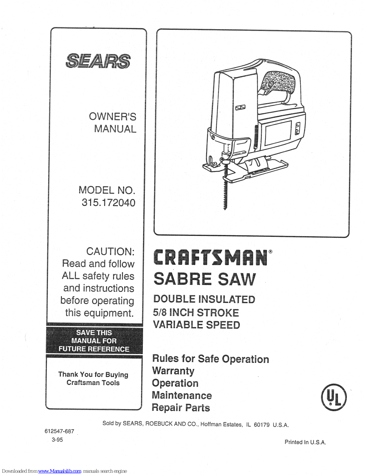 Sears 315.172040 Owner's Manual