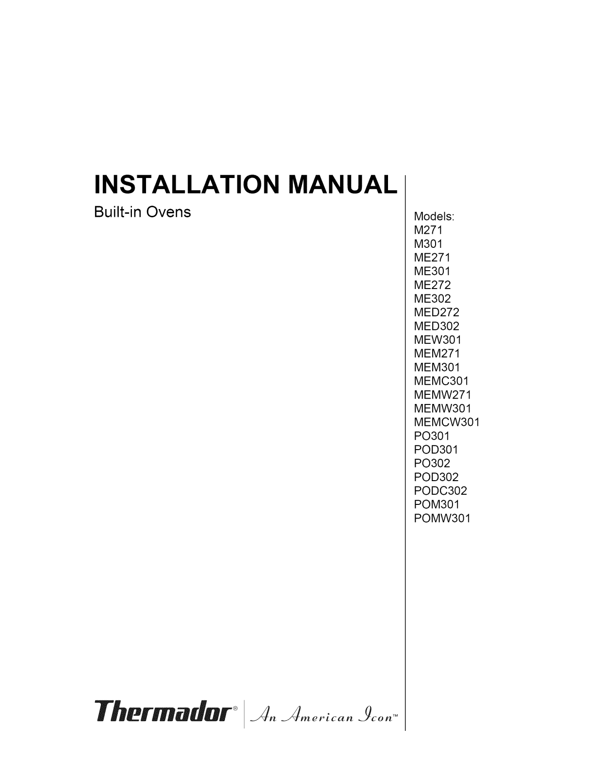 Thermador MEMCW301EP-03, ME301EP01, ME302EP01 Installation Guide