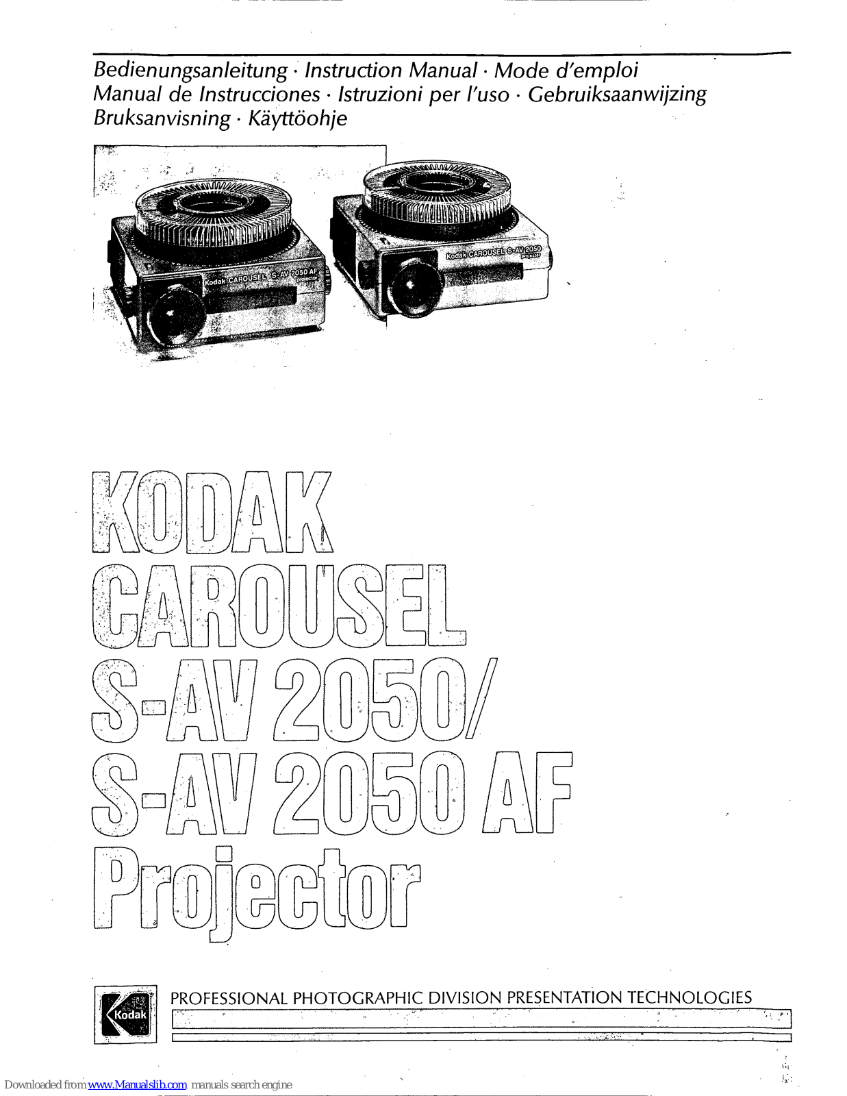 Kodak Carousel S-AV 2050, Carousel S-AV 2050 AF Instruction Manual