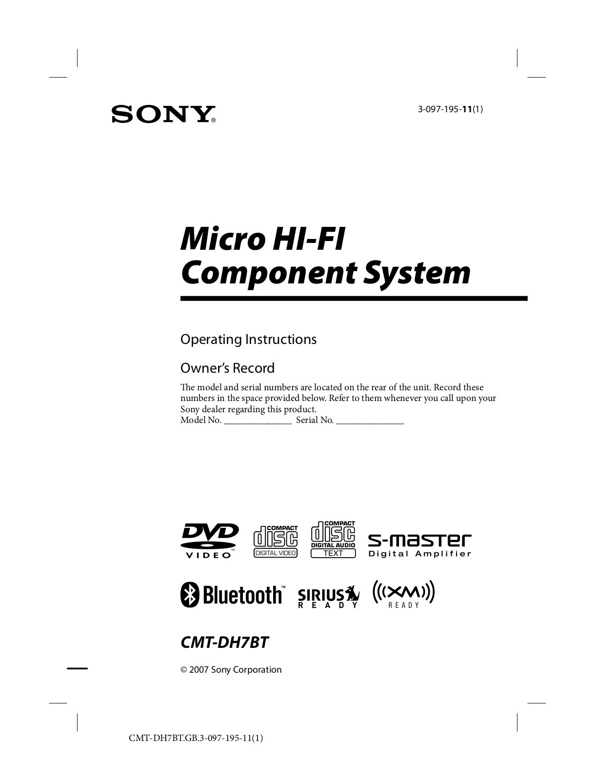 Sony HCDDH7BT User Manual