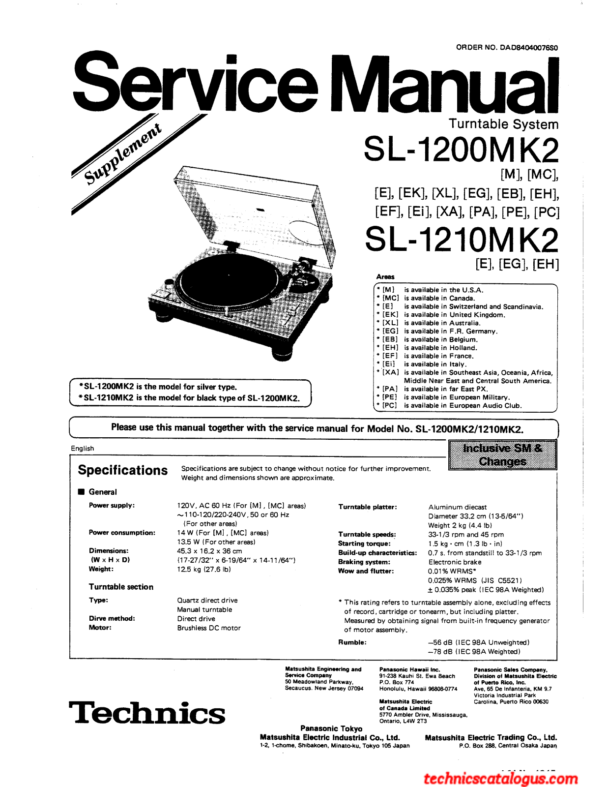 Technics SL-1210MK2 Service Manual