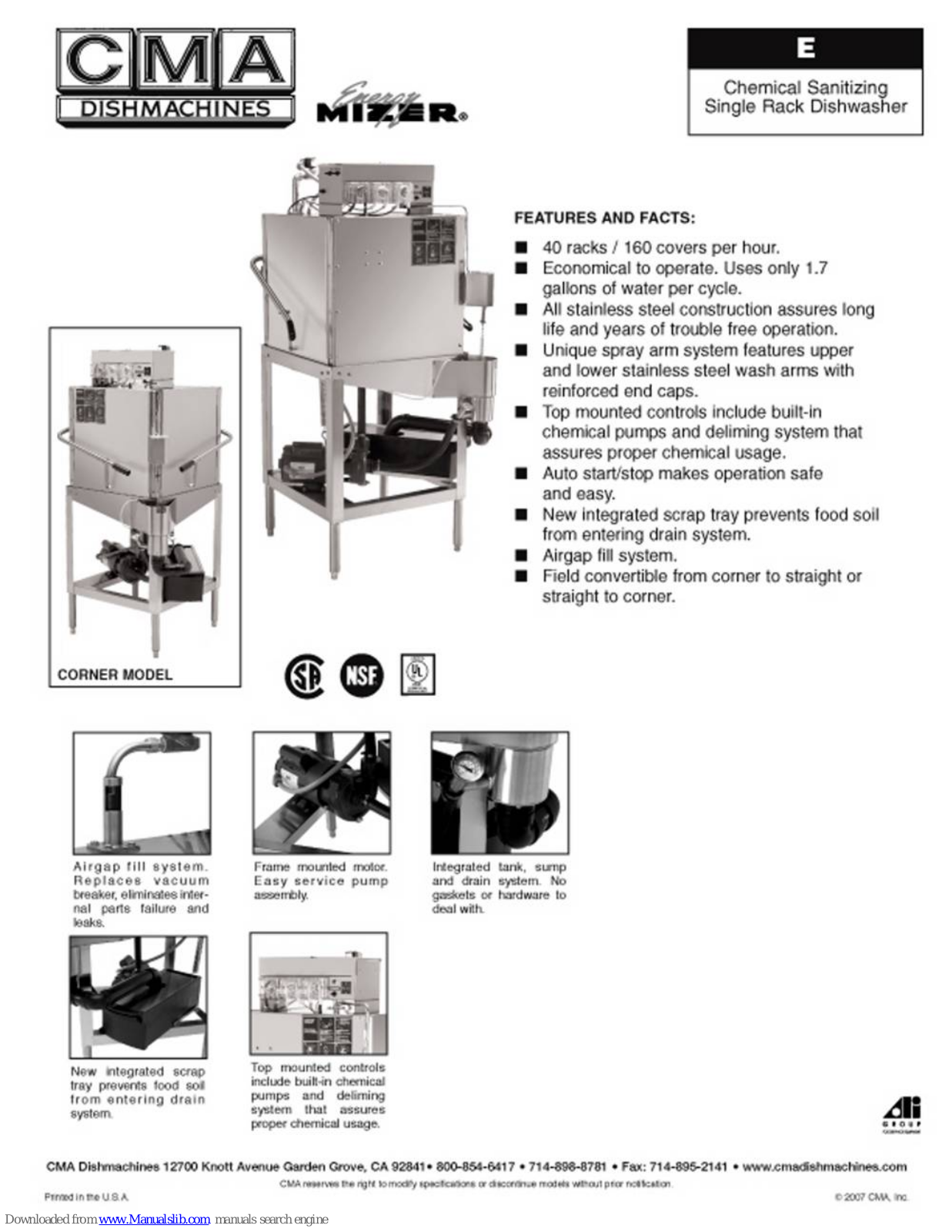 CMA Dishmachines EAH, EAH-T, EC, Energy Mizer E Specifications