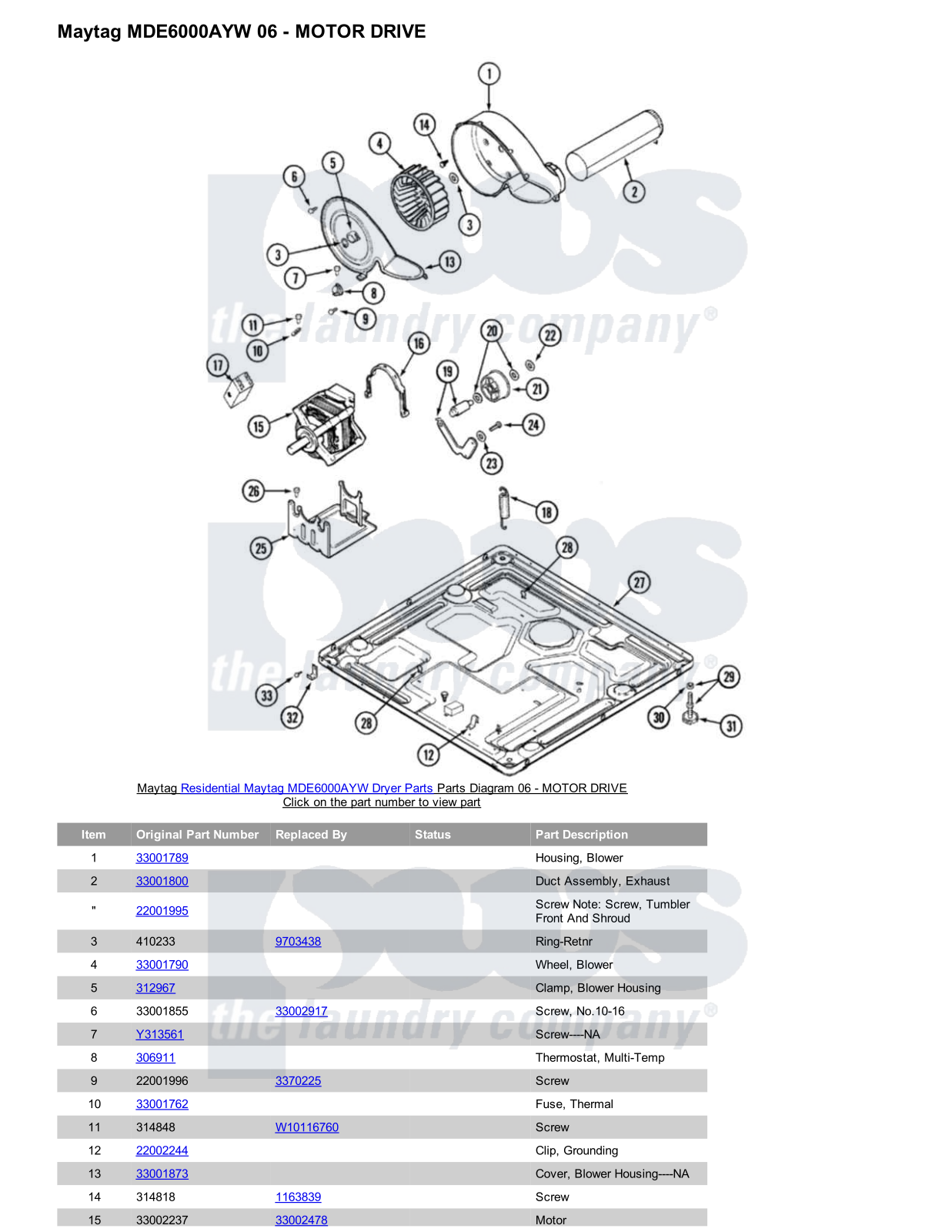 Maytag MDE6000AYW Parts Diagram