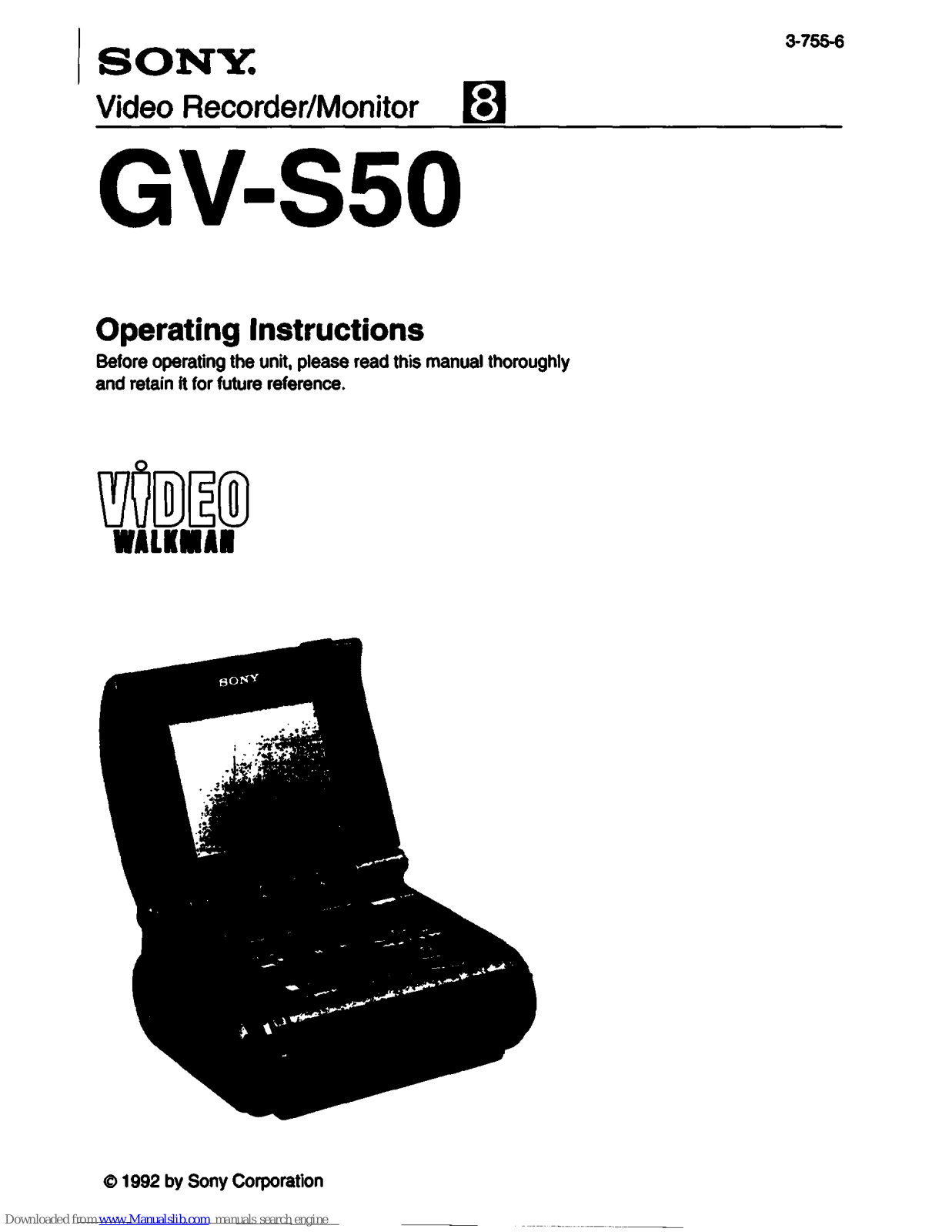 Sony Video Walkman GV-S50, GV-S50BSN - Video Walkman Operating Instructions Manual