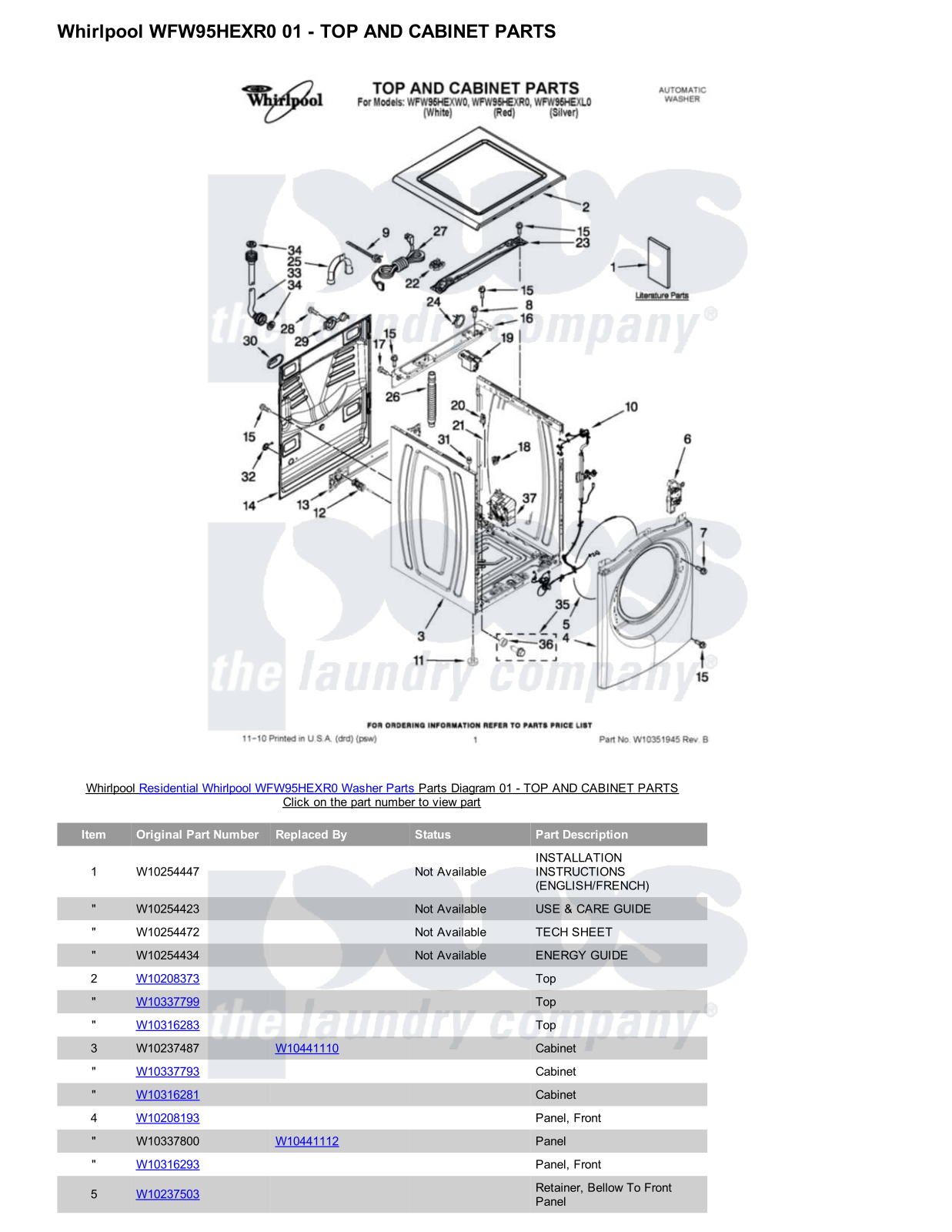 Whirlpool WFW95HEXR0 Parts Diagram