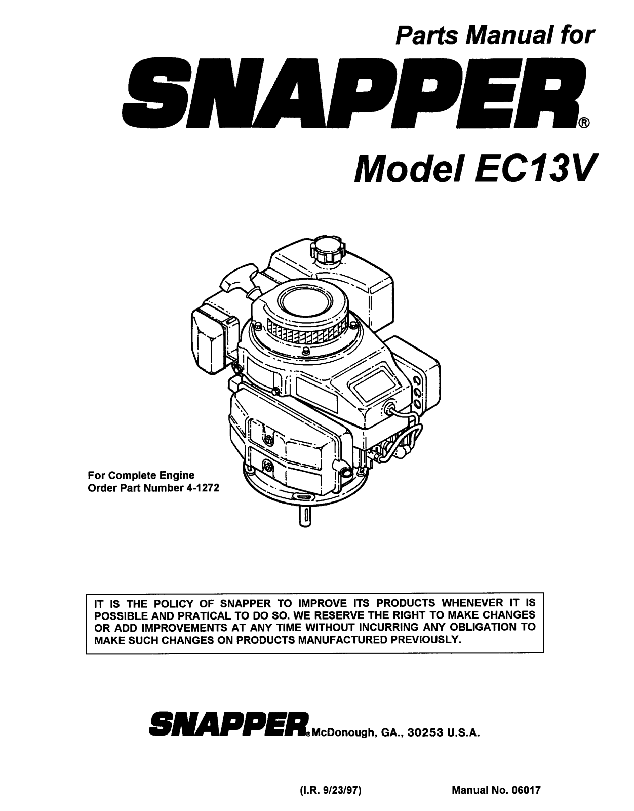 Snapper EC13V User Manual