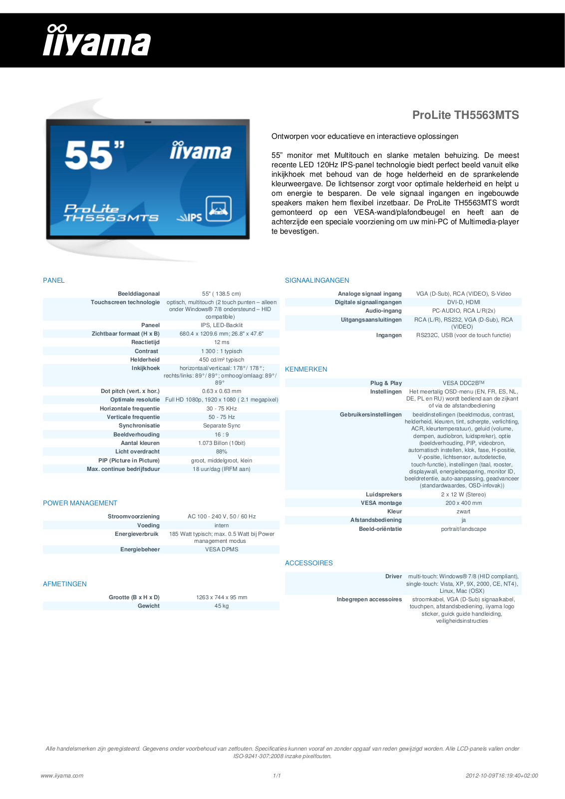 Iiyama PROLITE TH5563MTS User Manual