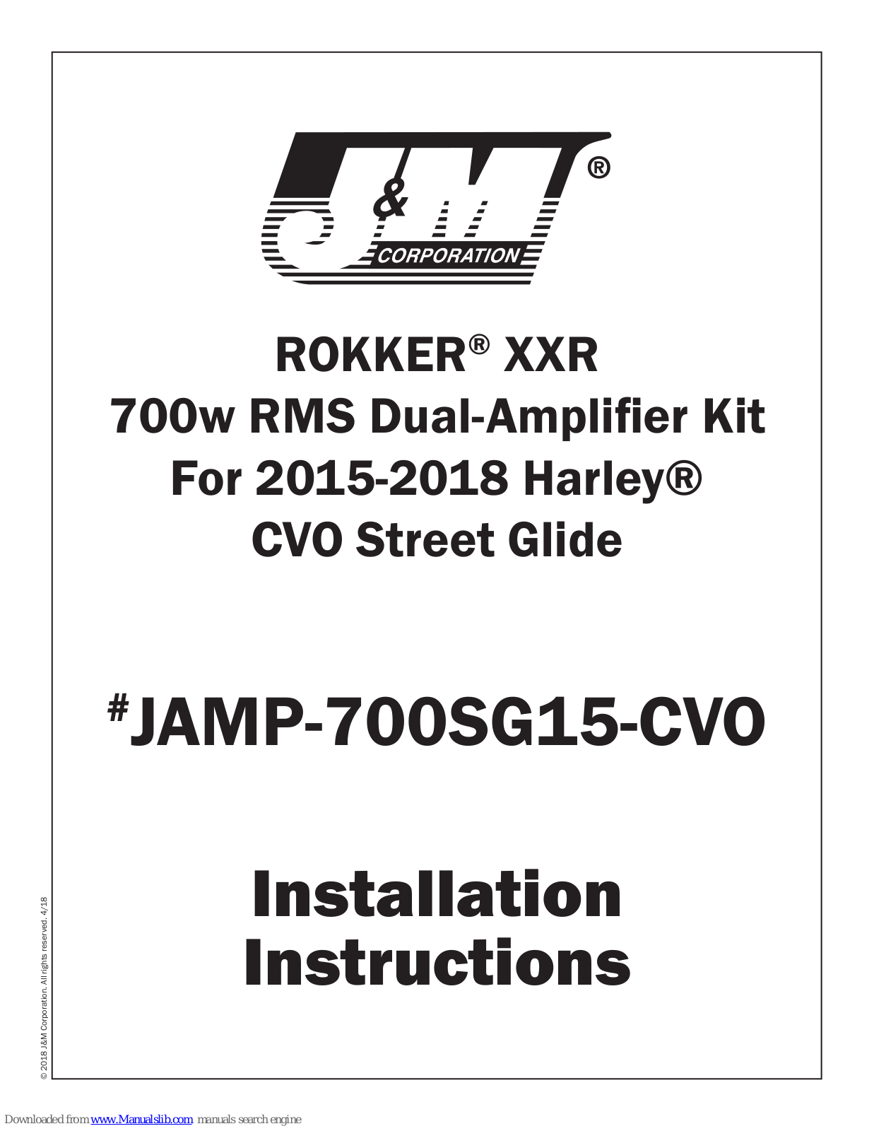 J&M ROKKER XXR Installation Instructions Manual