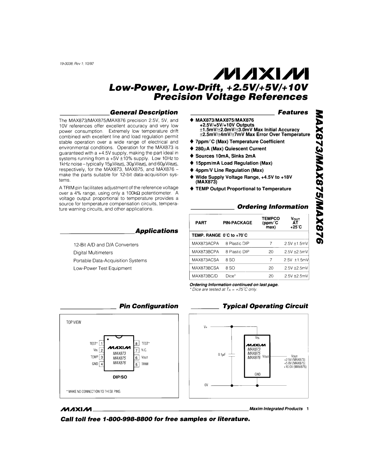 Maxim MAX876BEPA, MAX876BESA, MAX876BMJA, MAX876AMJA, MAX876BC-D Datasheet