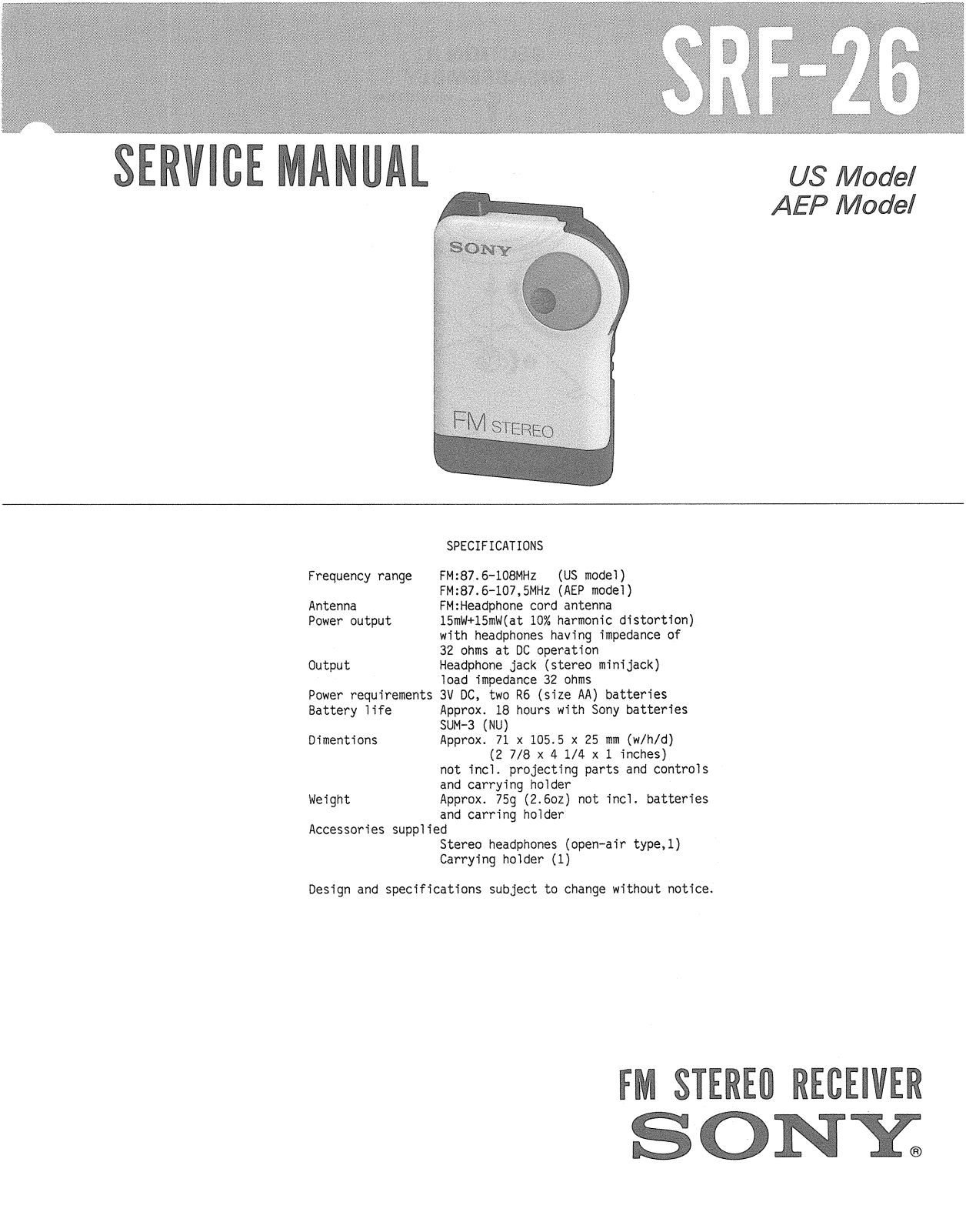 Sony SRF-26 Service manual