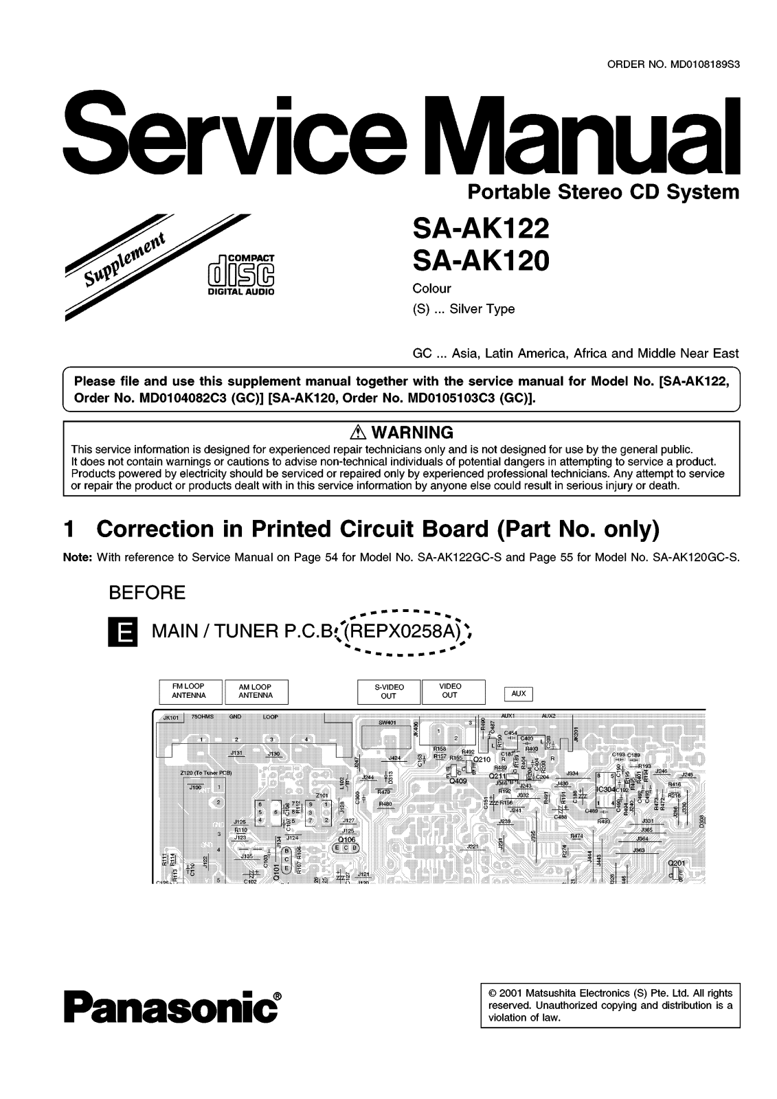 Panasonic SA AK120, SA AK122 Service Manual