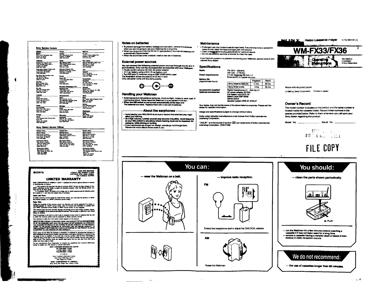 Sony WM-FX36 User Manual