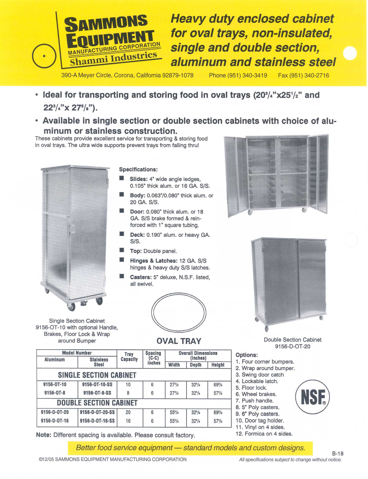 Sammons Equipment 9156-D-OT-16-SS User Manual