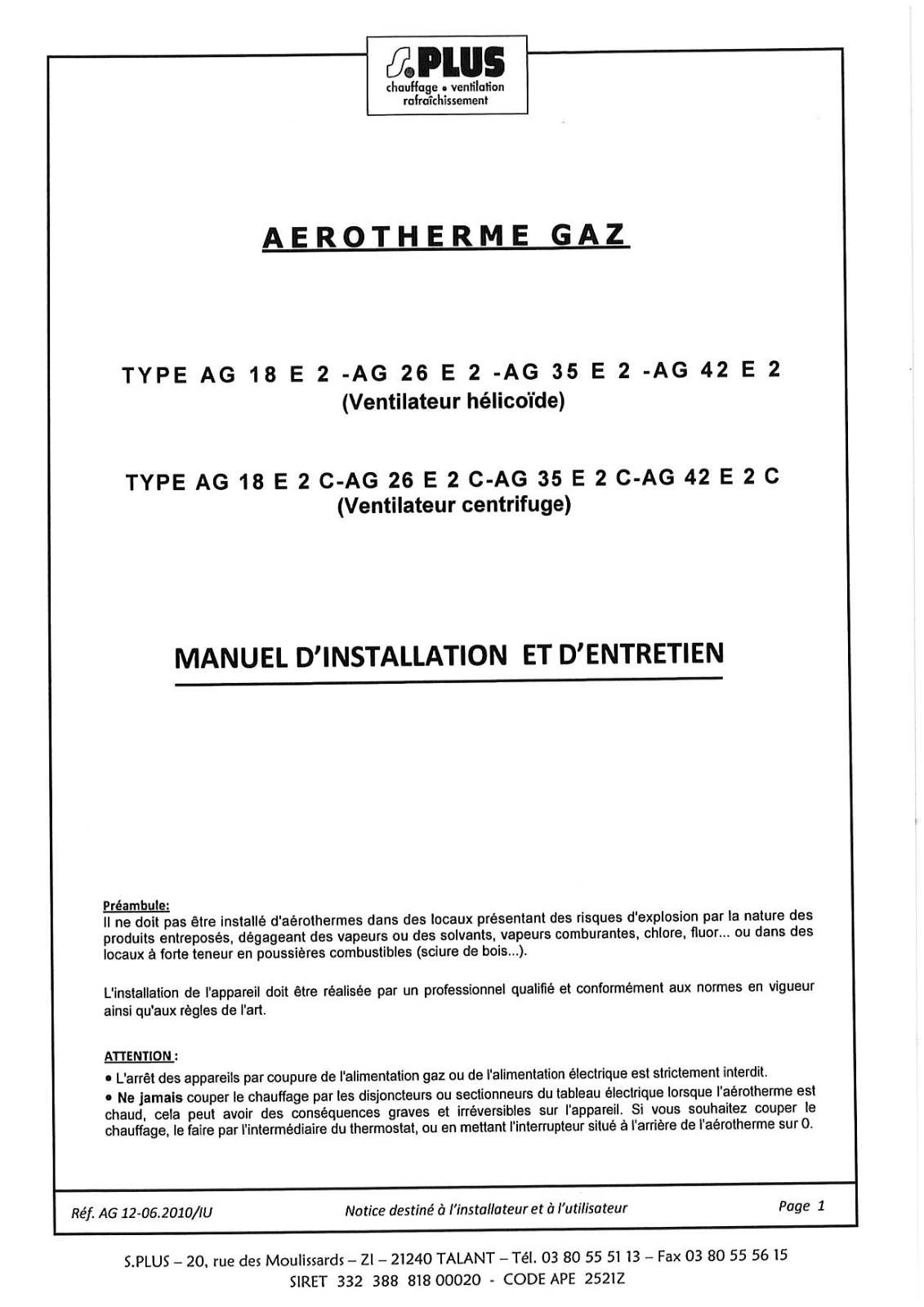 S.PLUS AG 18 E2, AG 26 E2C, AG 35 E2 User Manual