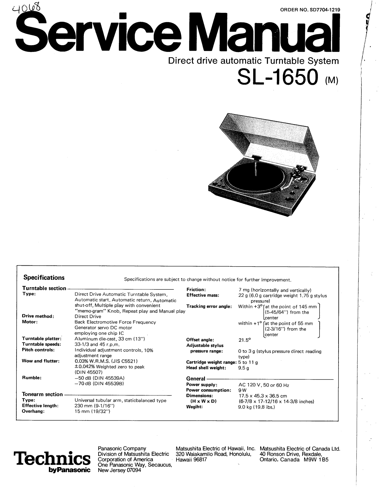 Technics SL-1650 Service manual