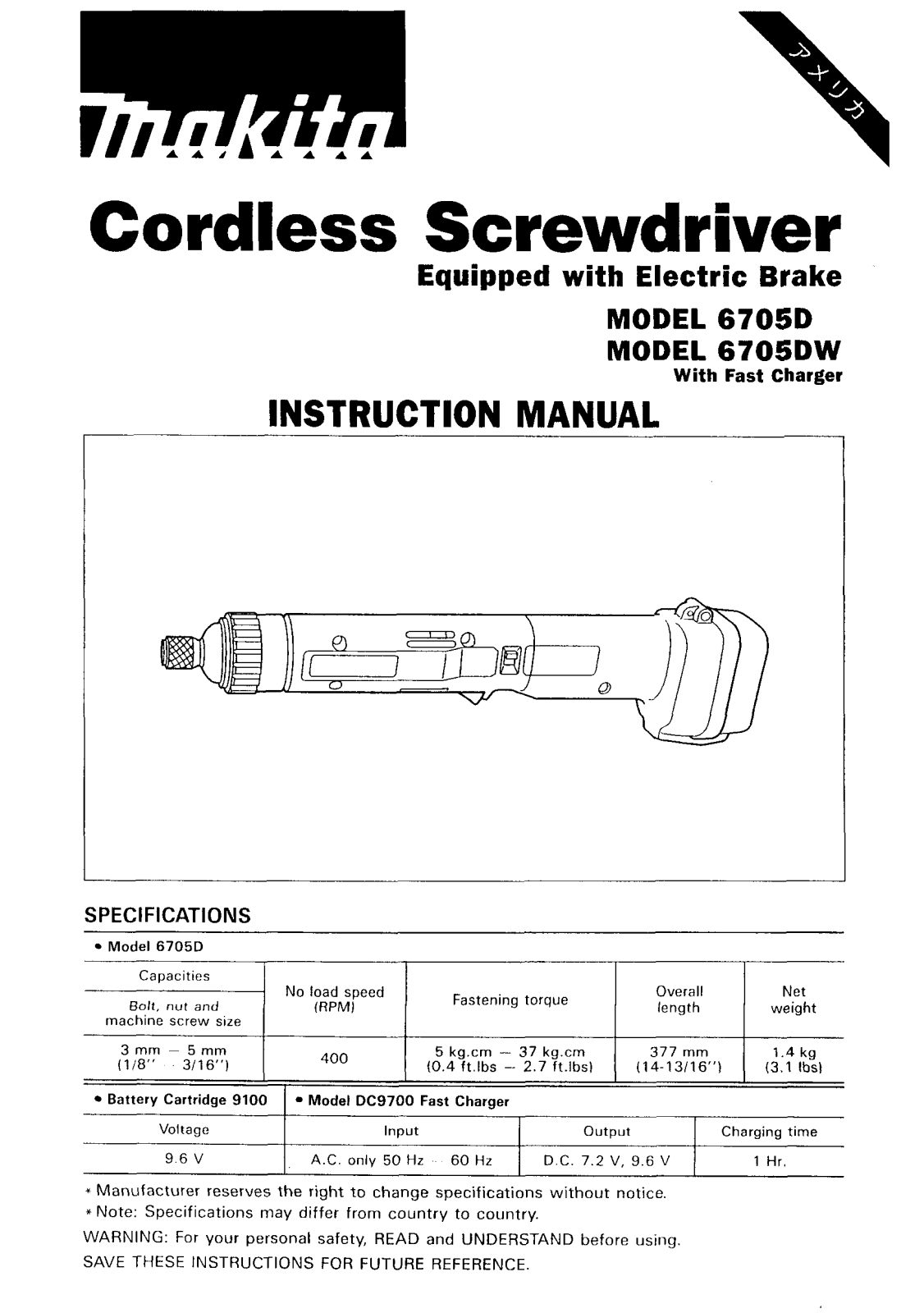 Makita 6705D, 6705DW User guide