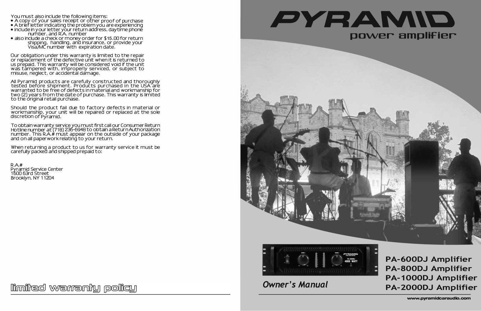 PYRAMID PA-600DJ, PA-800DJ, PA-1000DJ, PA-2000DJ User Manual