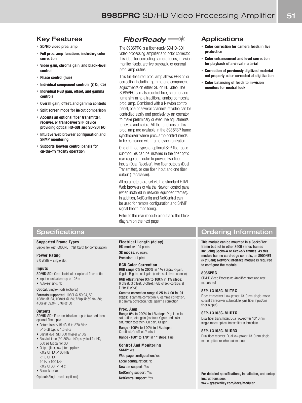 Grass valley 8985PRC DATASHEET